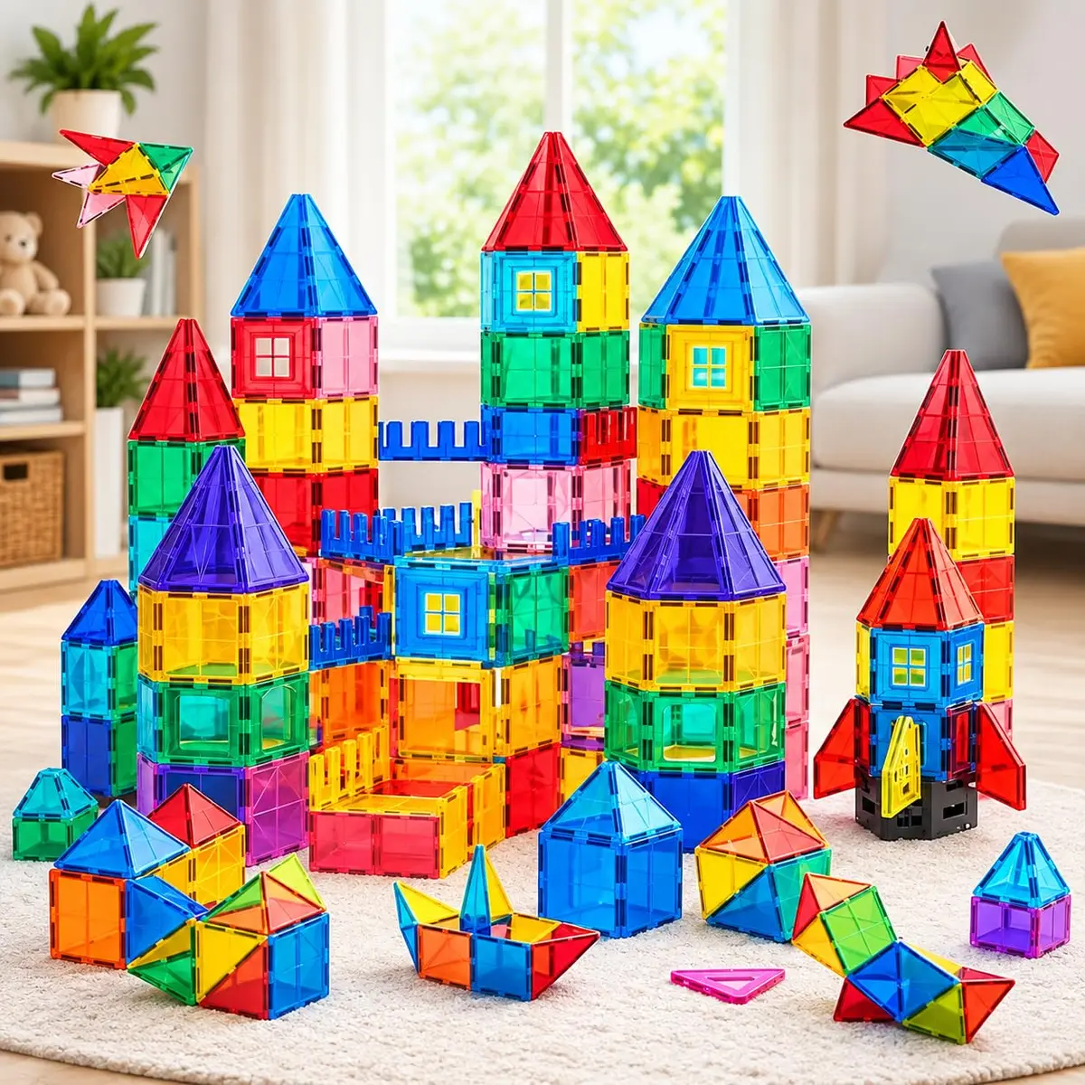 Blocos de Montar Magnéticos com 88 Peças - Brinquedo Educativo STEM Infantil - Construção - Blocos Coloridos, Estímulo à Criatividade, Raciocínio Lógico e Percepção Espacial - 1