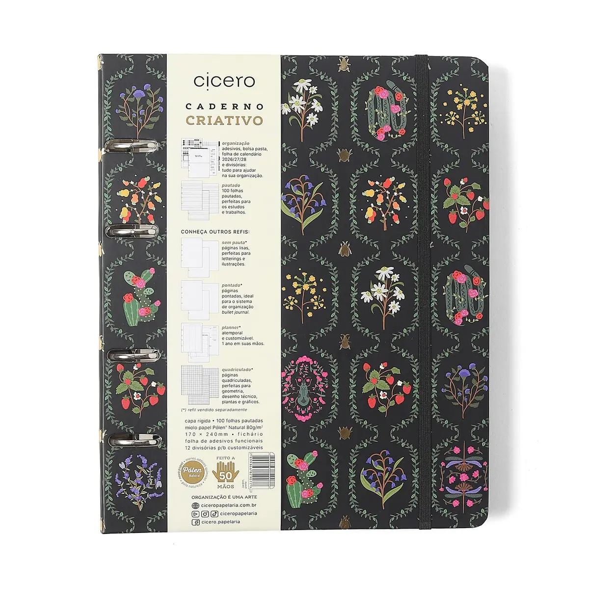 CADERNO CRIATIVO ARGOLADO JARDIM PAUTADO 17X24 PRETO
