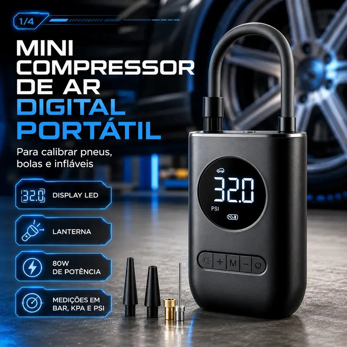 Bomba De Ar De Mão Pneu Car Air Pump Sem Fio 150 Psi Luz De Emergência Led Com Bateria Recarregável De 4000 Mah Verunto - 1