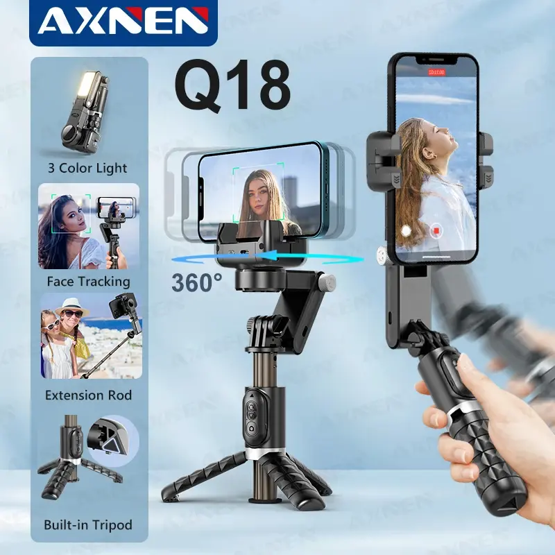 AXNEN Q18 Gimbal para Estabilizador de Telefone Móvel, Rotação Automática 360 Desktop Follow Gimbal com Controle Remoto de Luz de Preenchimento para iPhone Android - 1