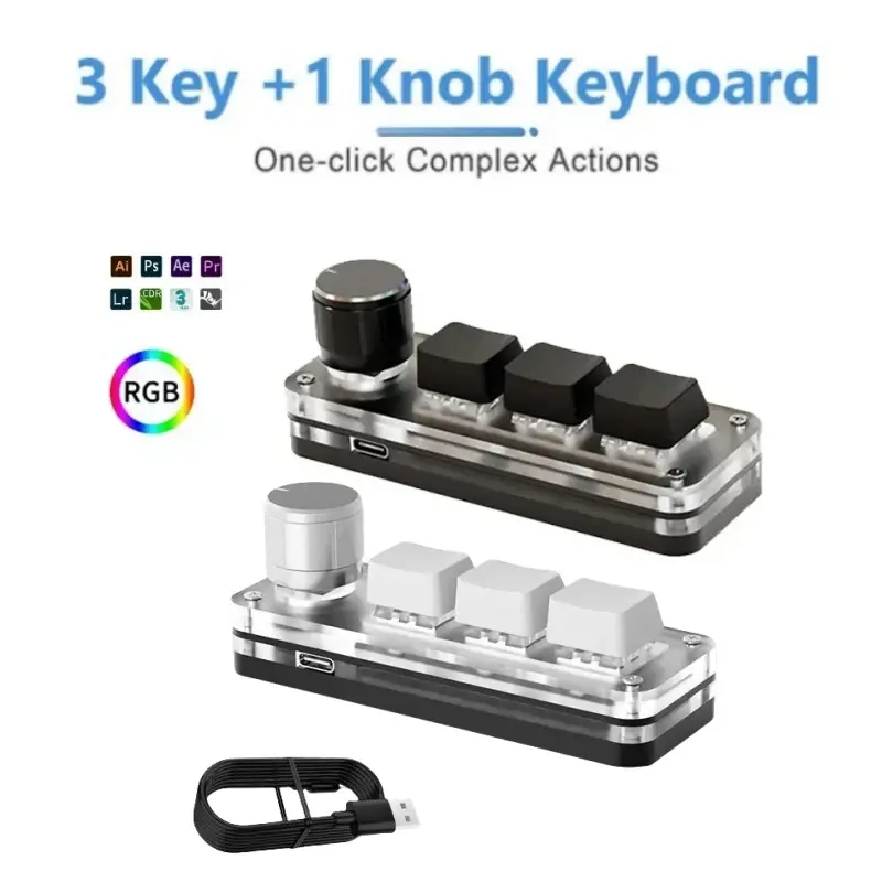 Mini teclado 3 teclas 1 botão rgb programação macro teclado mecânico jogos interruptor personalizado teclado portátil para photoshop