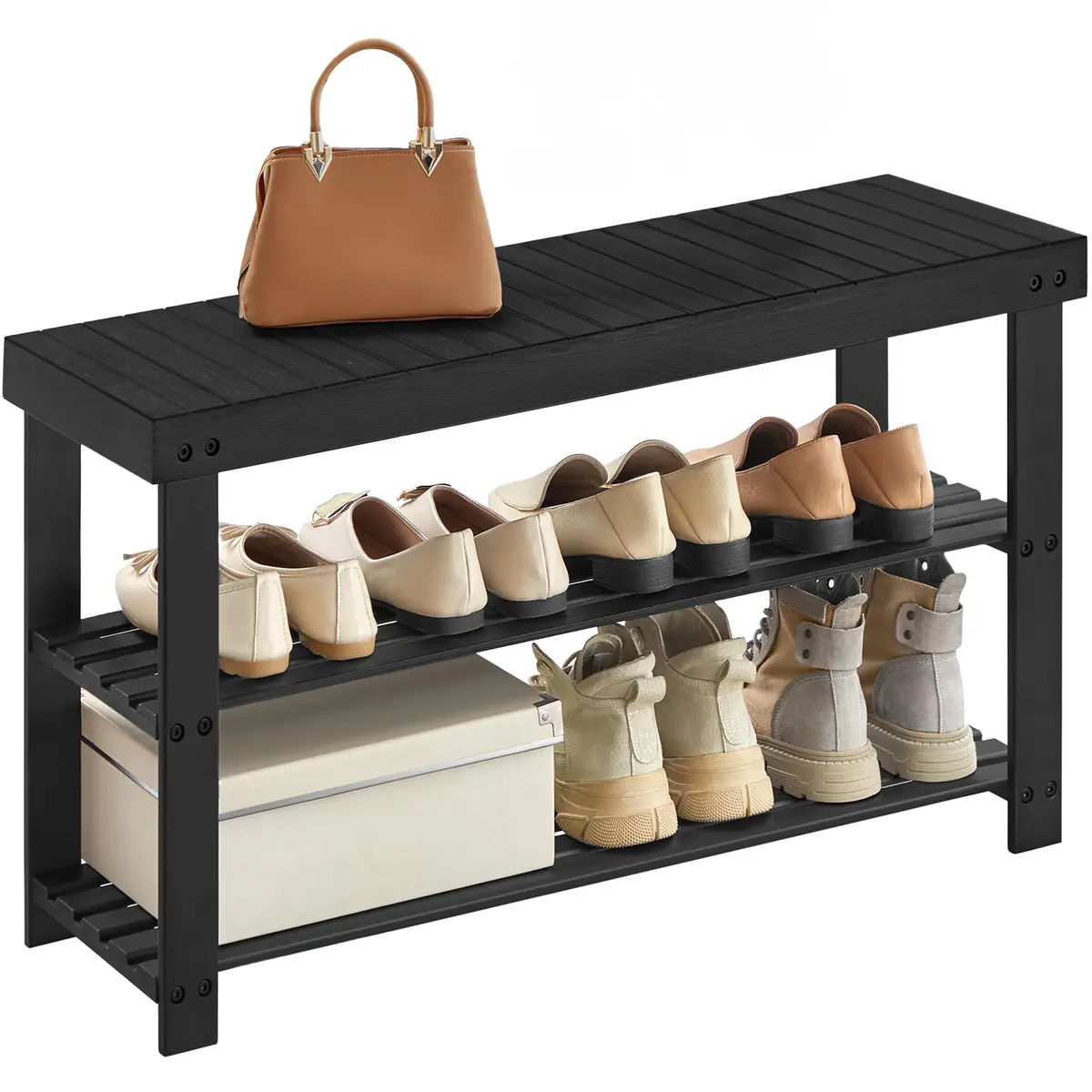 SONGMICS Banco Sapateira Organizador de Sapatos de 3 Níveis em Bambu | Banco para Corredor, Suporta até 130 kg, 28,7 x 90 x 45,3 cm, BRLBS090B33