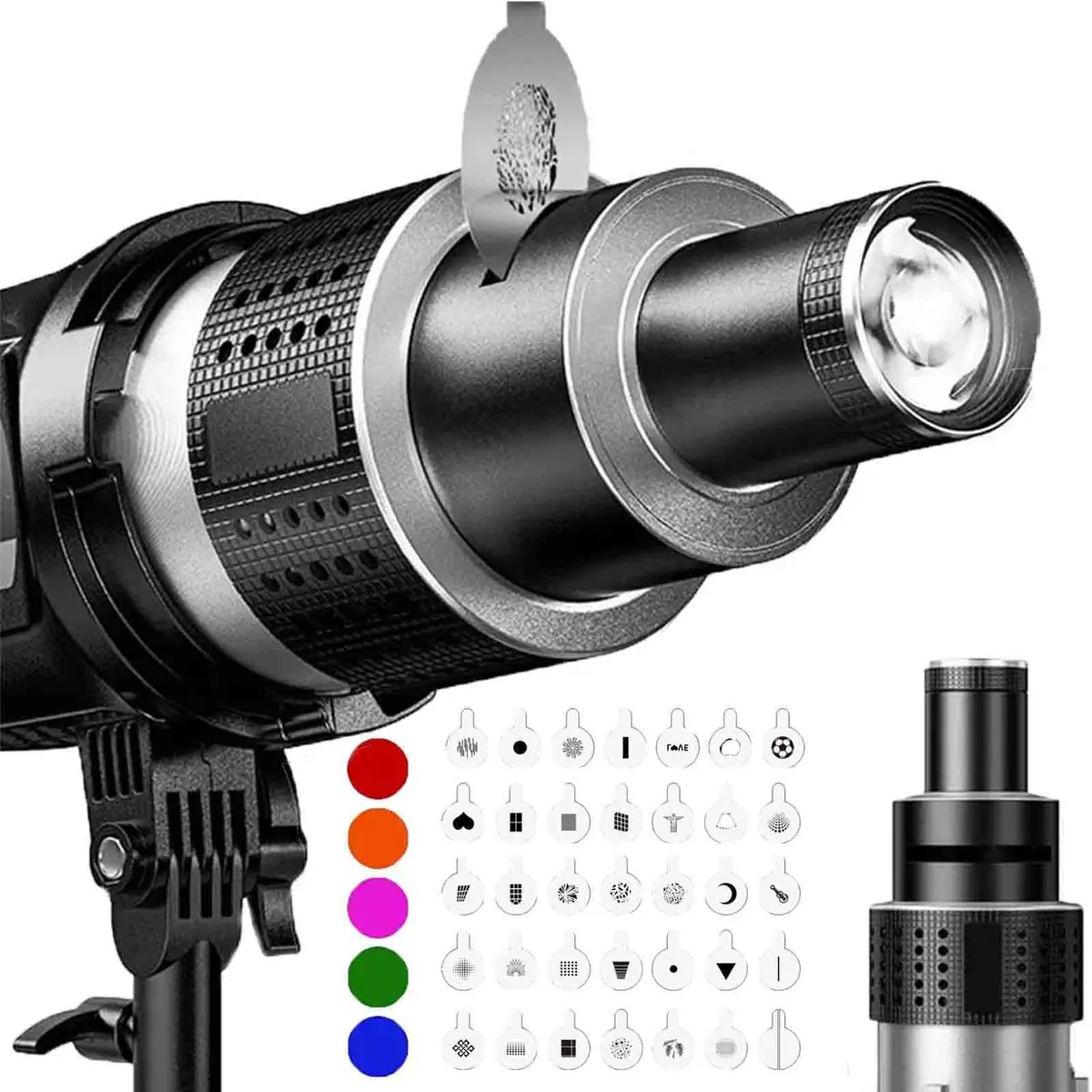 Snoot óptico, equipado com 35 efeitos criativos de slides, ideal para estúdios fotográficos, transmissões ao vivo e filmagens