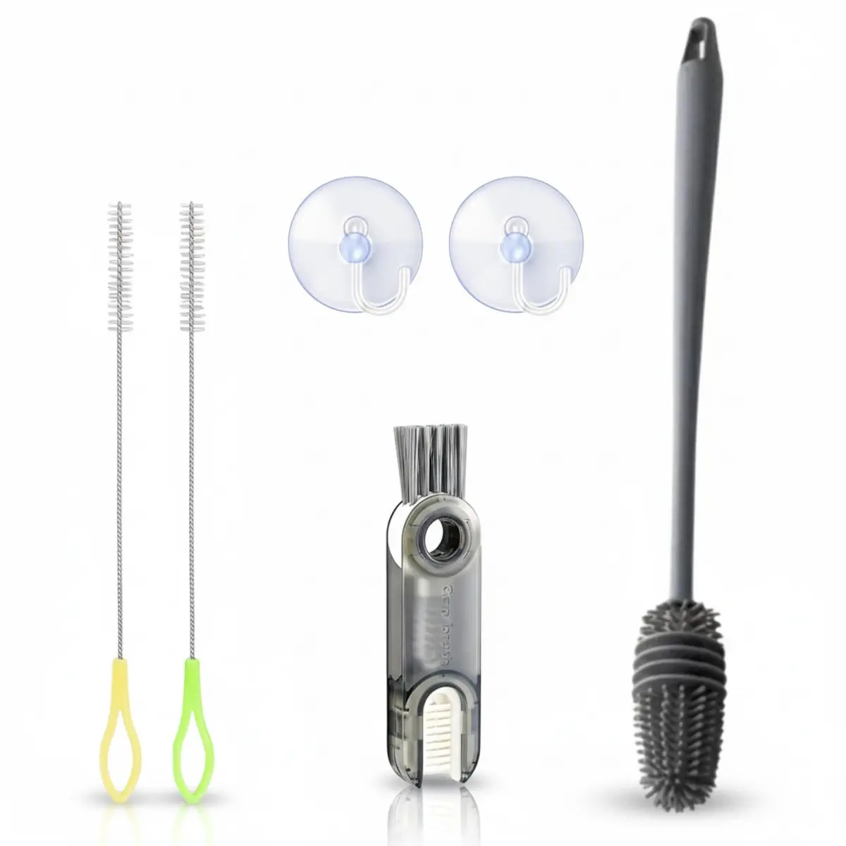 Kit de Limpeza Completa IstoSim – Escova 3 em 1 Multiuso + Escova de Silicone 360° + 2 Escovas para Canudos + 2 Ganchos Ventosa - 1