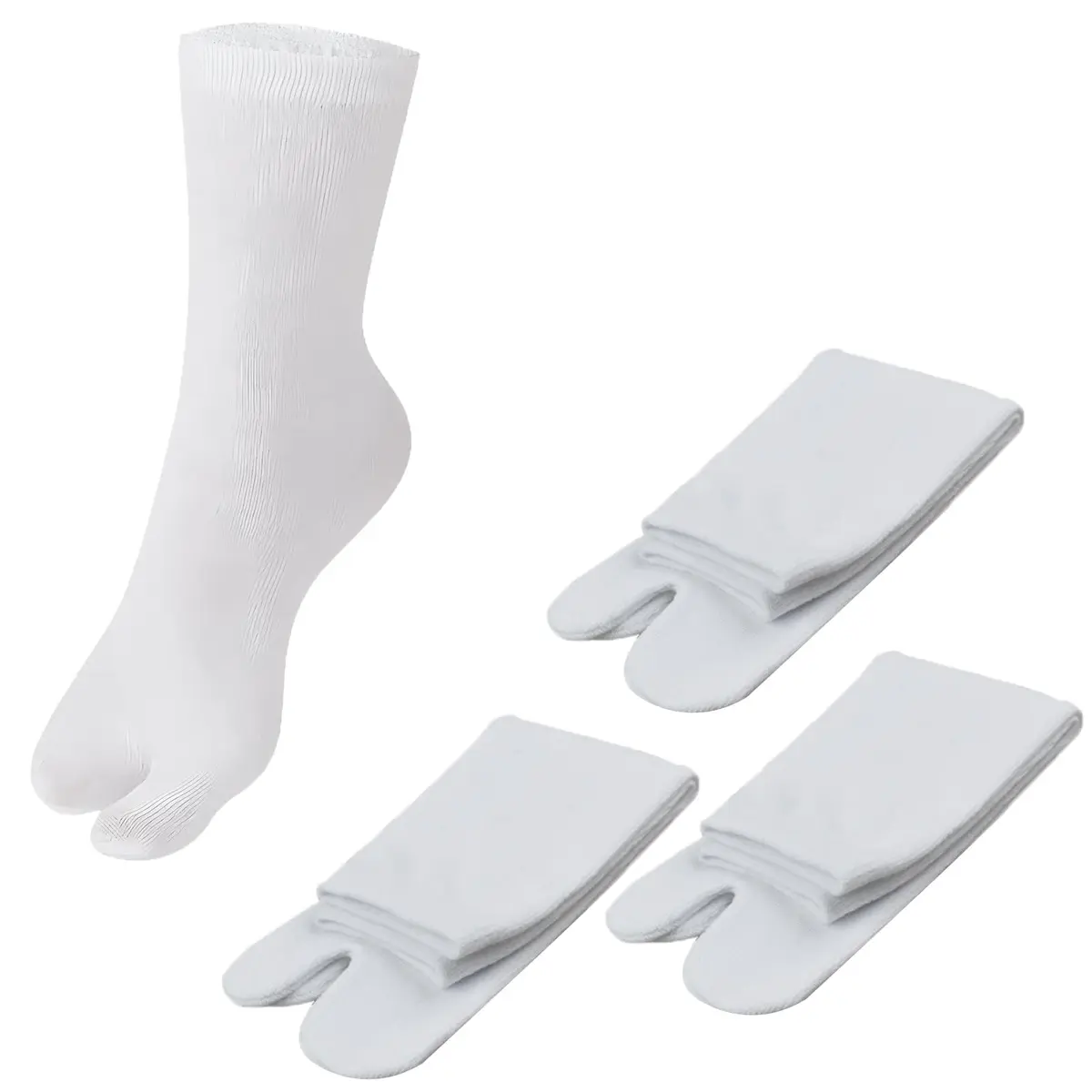 SUNTRADE 3 pares de meias japonesas Tabi, sandálias divididas com 2 dedos, chinelo, quimono japonês, branco - 1
