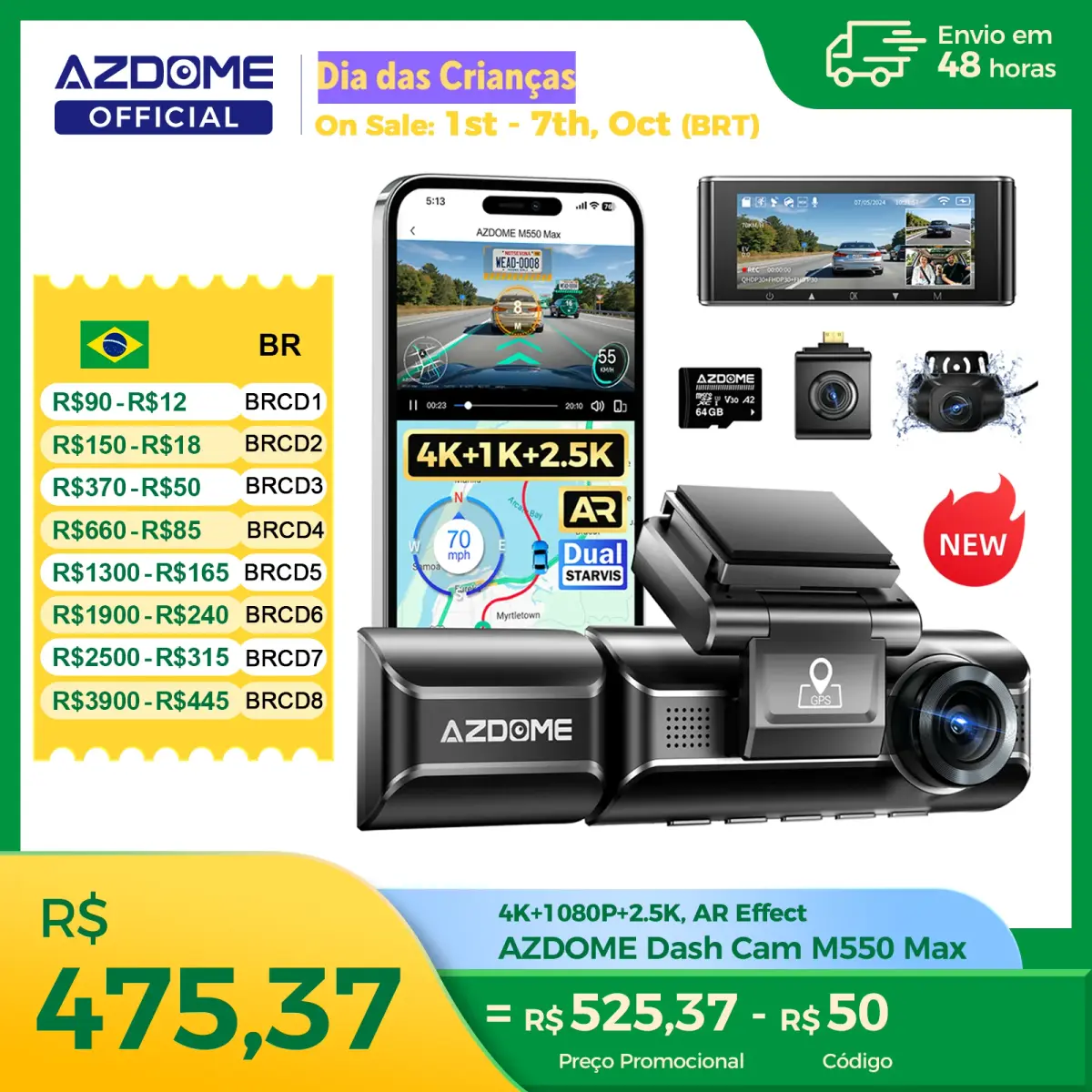 Azdome m550 max traço cam 4k + 1k + 2.5k embutido gps wifi 150fov câmera do carro 24h monitor de estacionamento visão noturna traço cam para carros