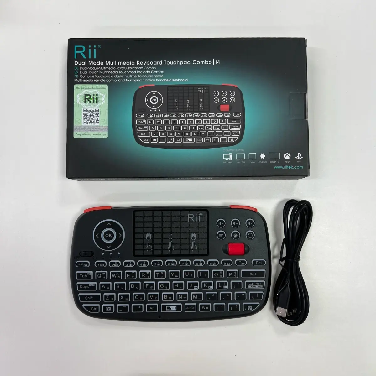 Teclado sem fio Rii I4 Mini BT com touchpad, controle remoto com mouse retroiluminado de 2.4GHz para Windows, Android TV Box e Smart TV