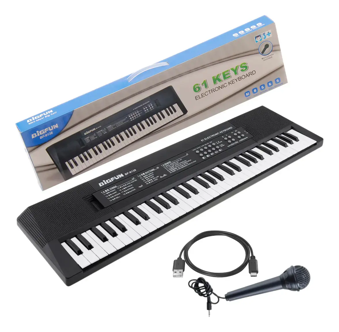 Teclado Eletrônico Musical 61 Teclas Bigfun Com Microfone Cor Preto