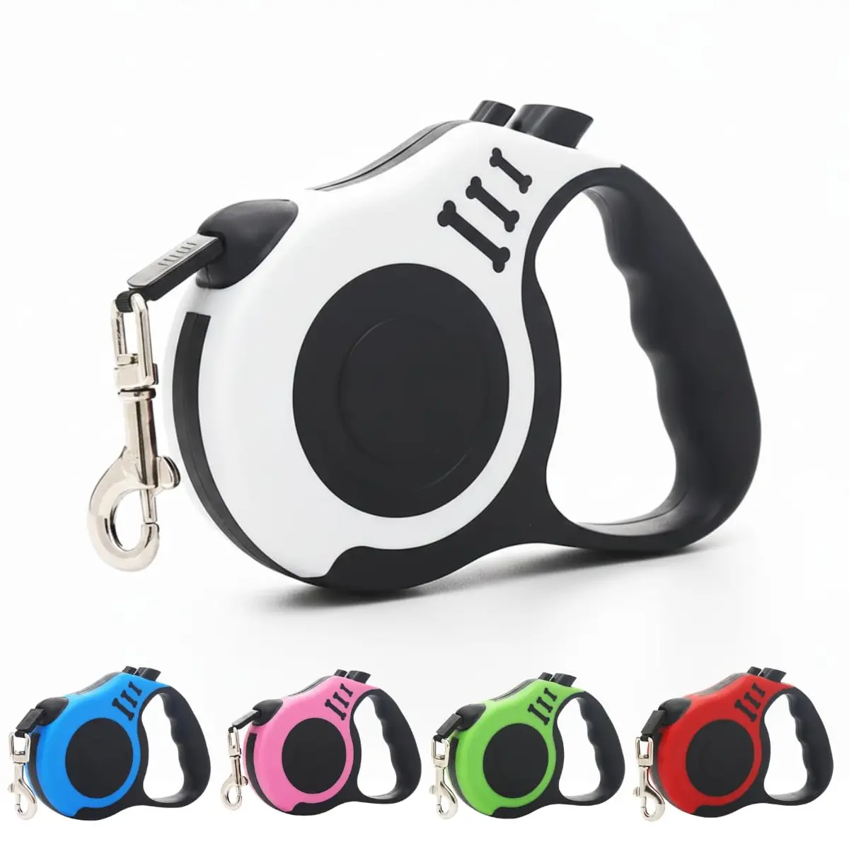 Guia Retrátil para Cachorro 5 Metros Resistente com Trava de Segurança – Suporta até 30Kg– Passeio Confortável para Cães de Pequeno e Médio Porte – Design Leve e Ergonômico (Branca)