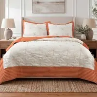 Kit Cobre Leito Egeu King Percal 300 Fios Colcha Matelassê Alto Relevo 3 Peças Terracota