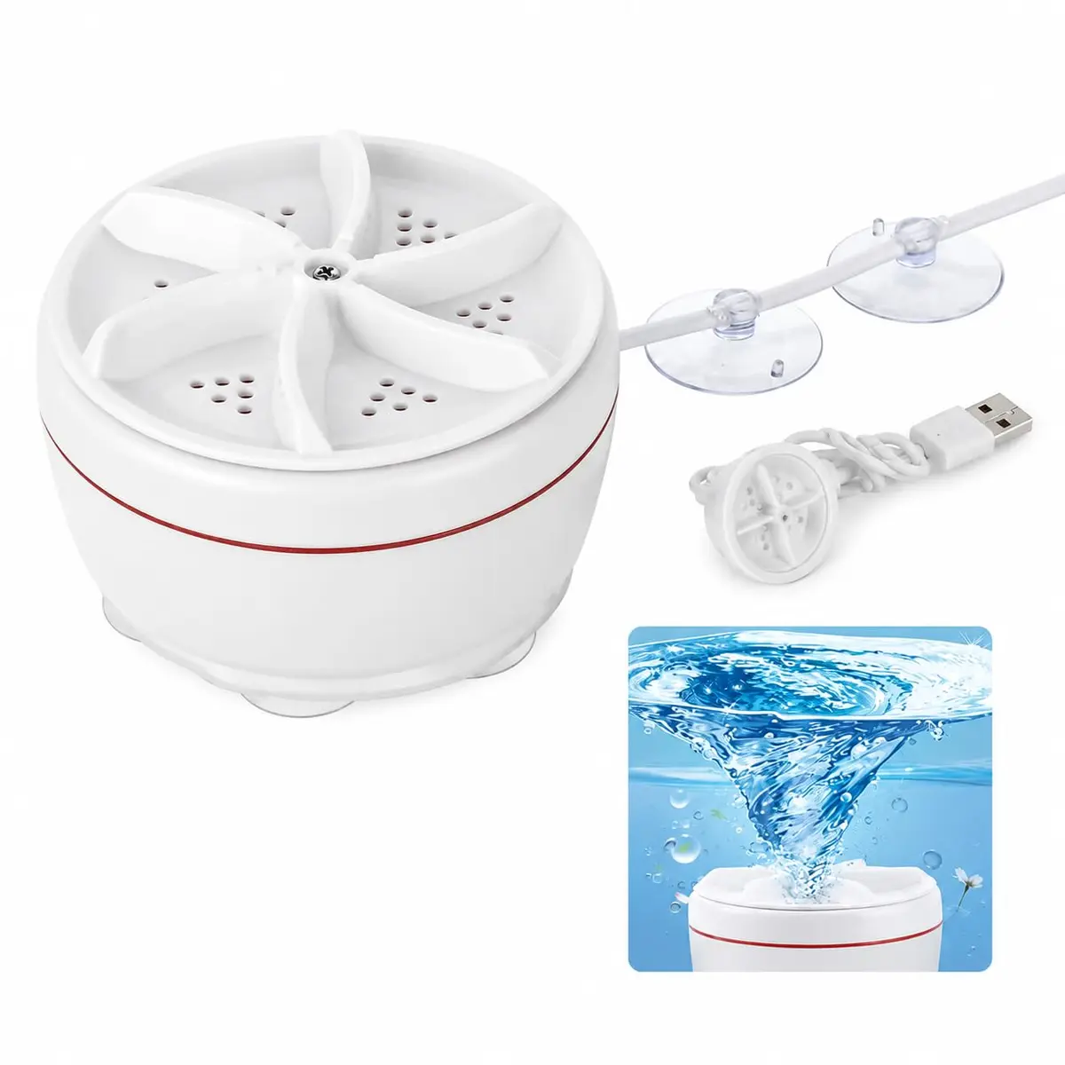 Mini Máquina de Lavar Roupas no Balde USB, Lavadora Rotativa Portátil Compacta com Ventosas de Fixação, Lavagem Prática para Peças Pequenas, Roupas Leves, Meias e Uso Diário