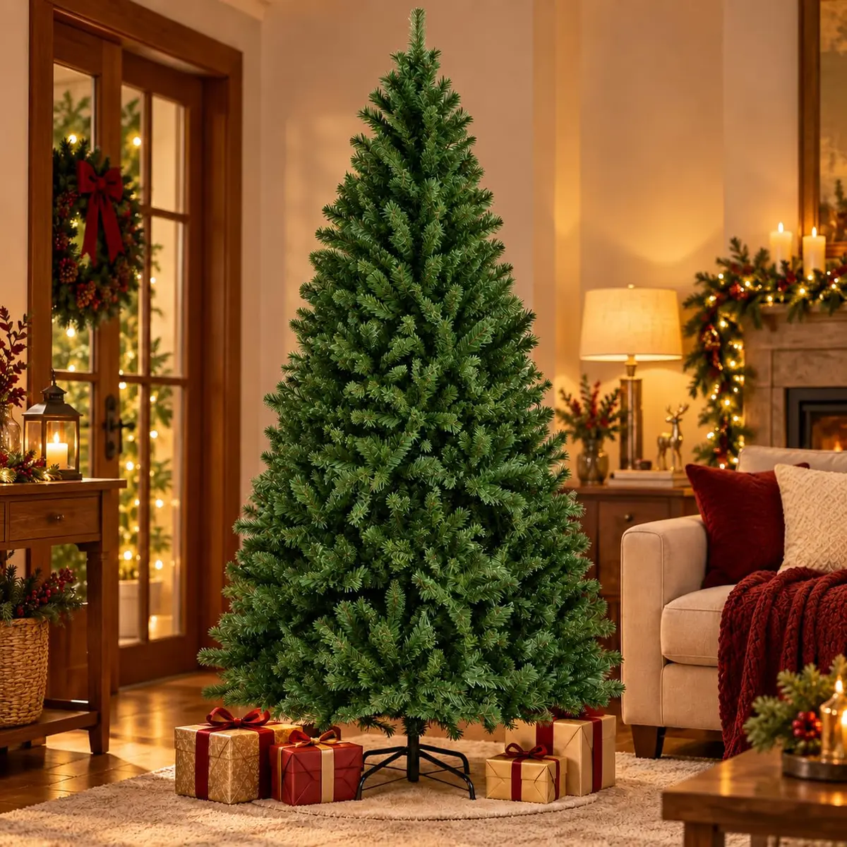 Arvore de Natal 120CM 700 Galhos, Árvore de Natal Realista Verde Luxo Premium, Cheia e Elegante, Árvore de Natal Artificial com Base de Ferro Reforçada, Natal Decoração para Casa, Escritório e Loja