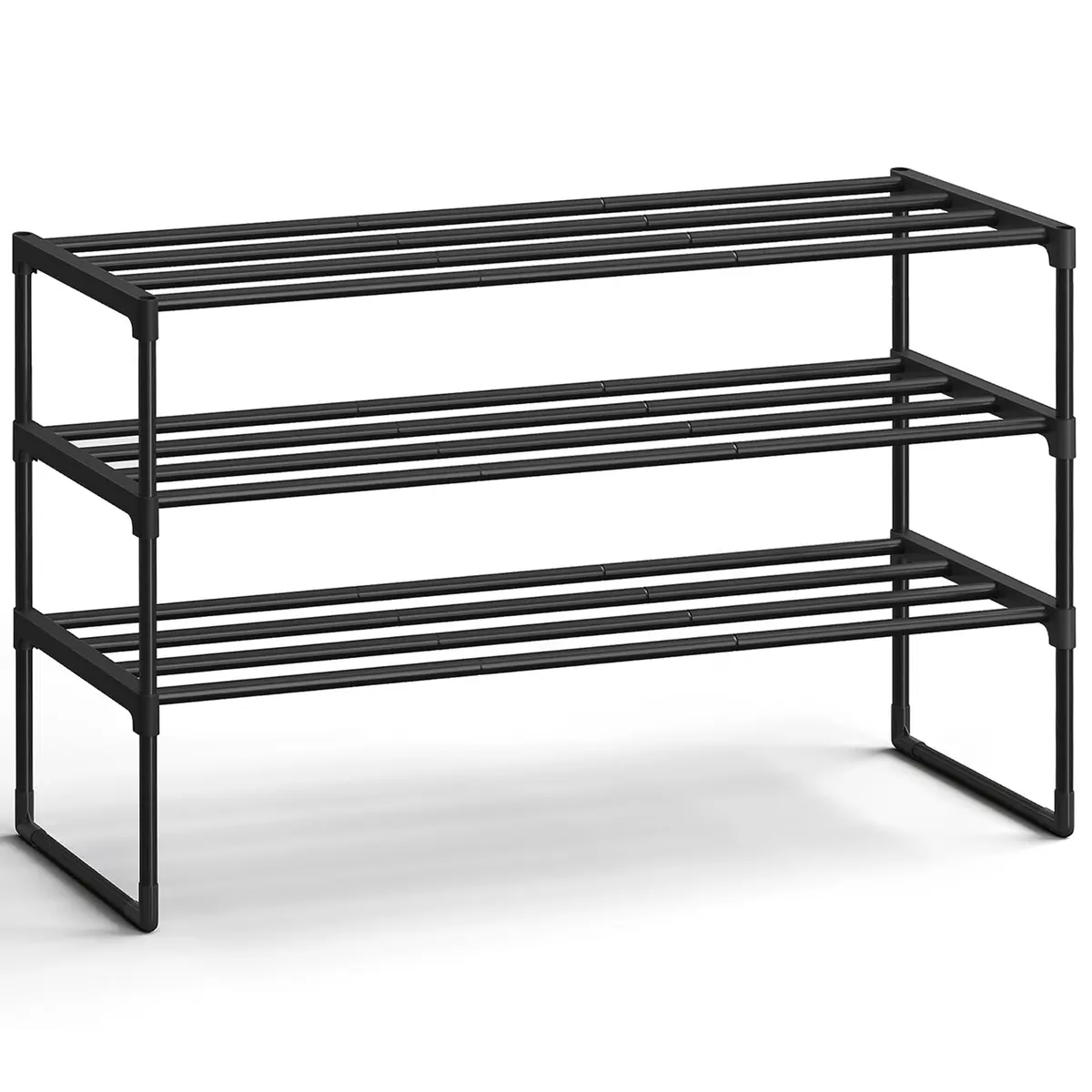 SONGMICS Sapateira organizador de sapatos 3 andares metal 30 x 92 x 55 cm | Prateleira metálica, montagem versátil, para 16-20 pares, empilhável, Preto BRLSA303B02