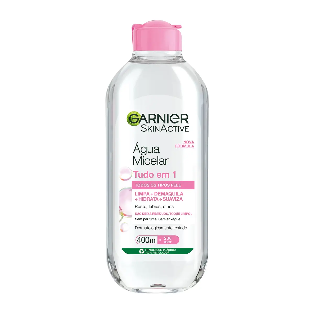 Garnier SkinActive Água Micelar de Limpeza Tudo em 1, Solução Demaquilante que Limpa, Tonifica e Remove Oleosidade, Fórmula Suave Sem Álcool para Todos os Tipos de Pele, 400ml