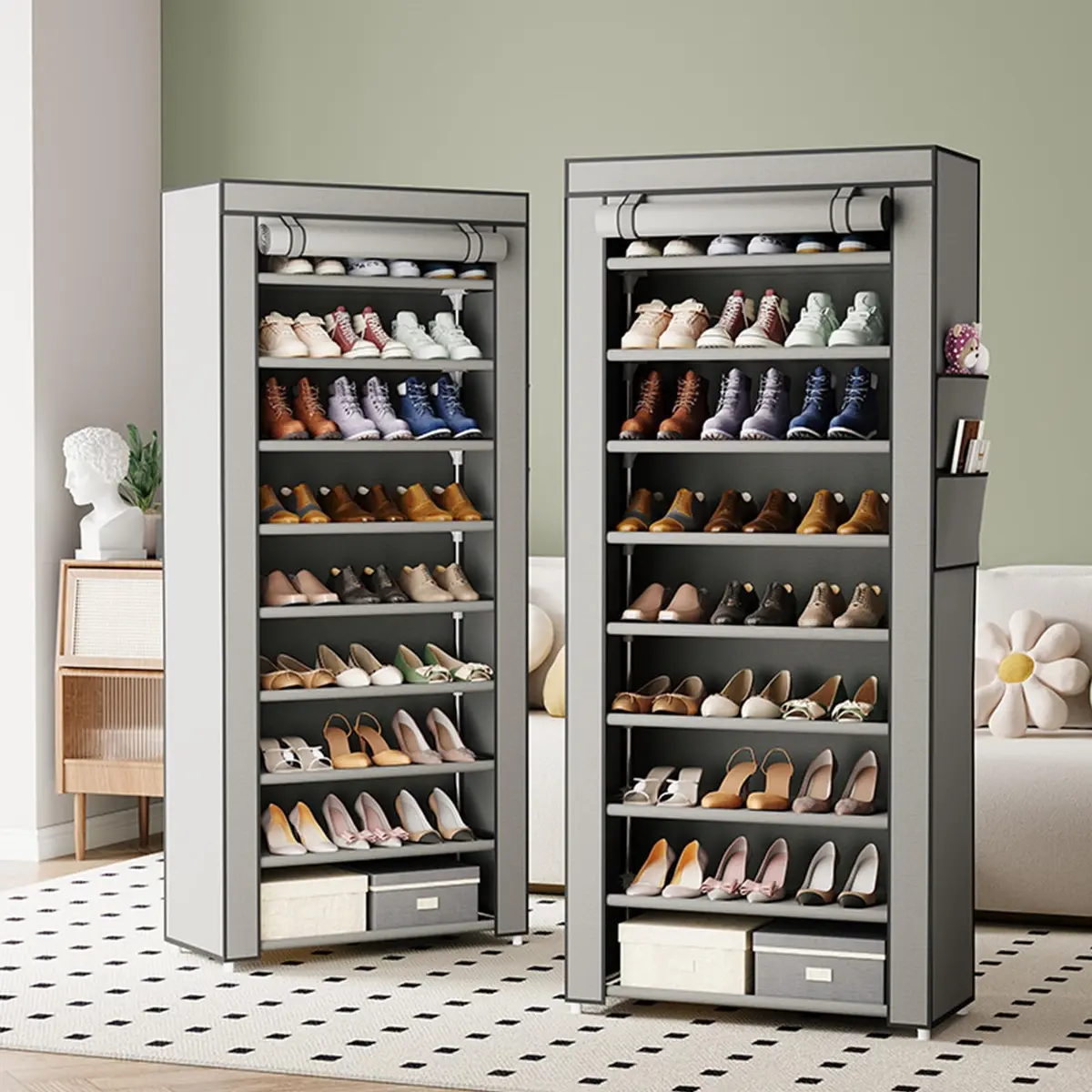 BEMMY Sapateira com Capas com 10 Níveis, Organizador de Prateleiras Altas para Sapatos, Organizador de Sapatos de Grande Capacidade e Economia de Espaço, Organizador de Sapatos Autônomo (Cinza)