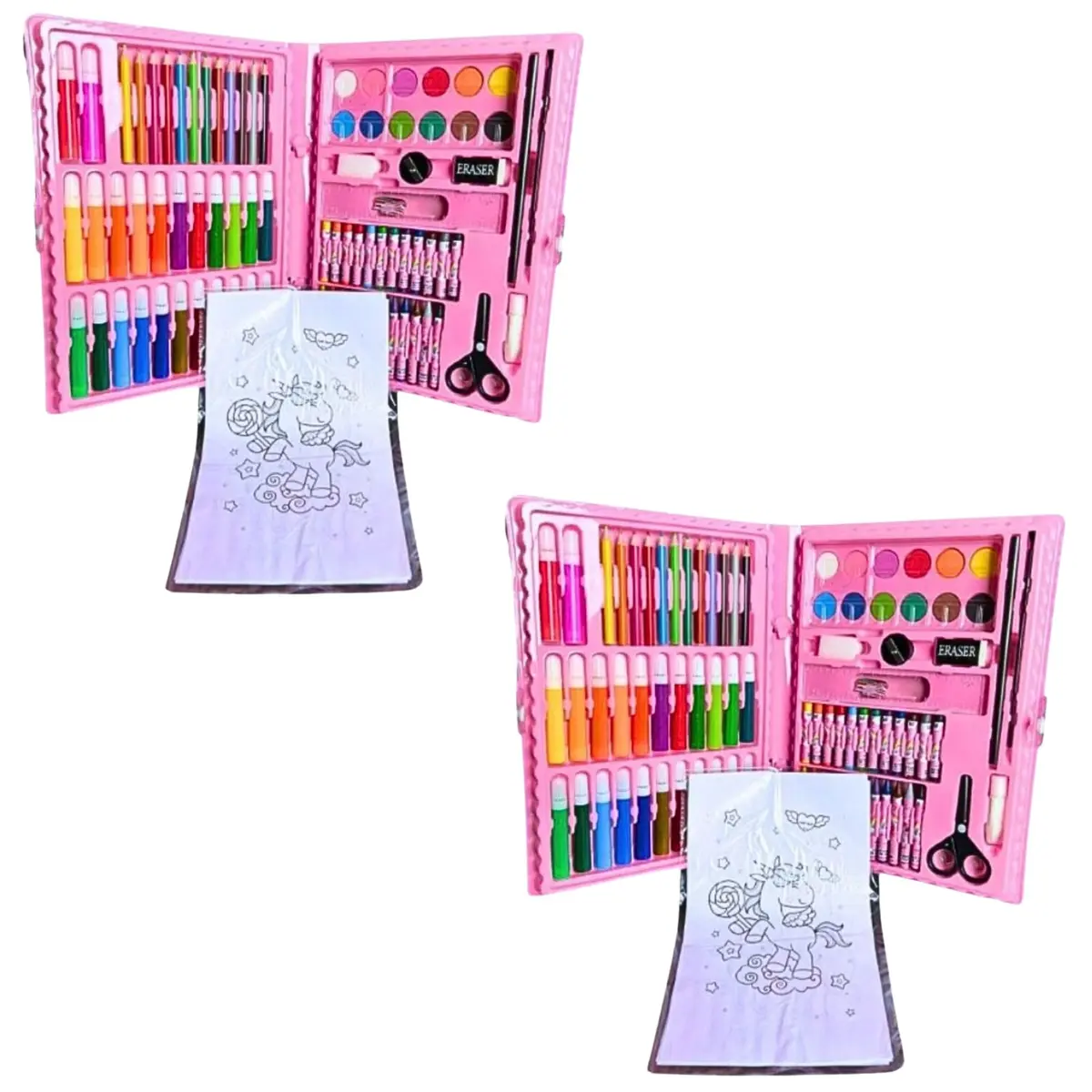 Kit 2 Maletas de Pintura Infantil Rosa 86 Peças Kit Escolar | Presente Artístico para Menina, Criança de 4 a 12 Anos, Atividade Criativa em Casa, Ideal para Aniversário e Natal