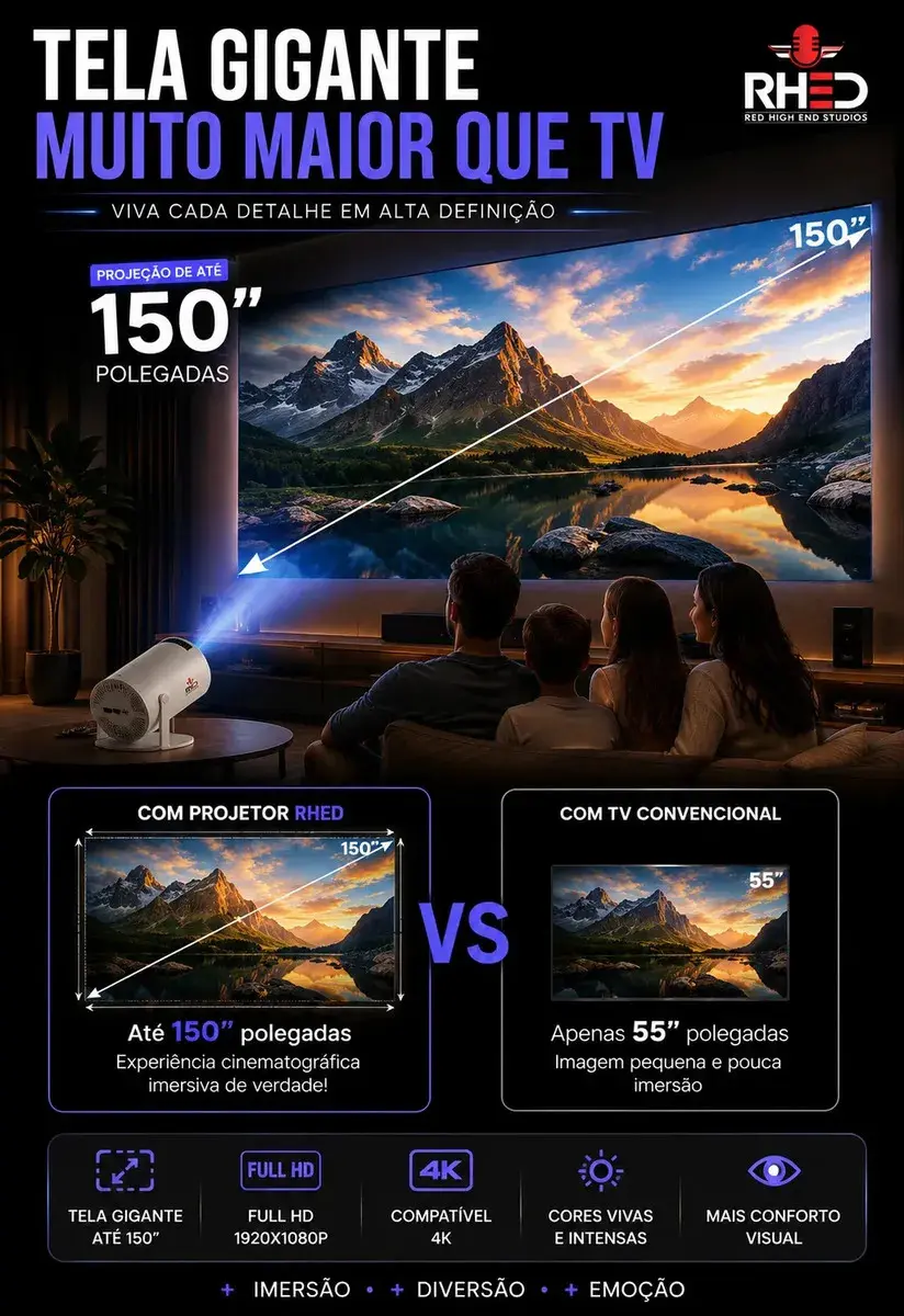 Projetor Smart Portátil Full Hd 4k Android 11 Wi-fi Bluetooth Mini Projetor Home Theater Cinema Em Casa Imagem Nítida Som Potente Compatível Com Diversos Dispositivos Branco 127/220 thumbnail 2