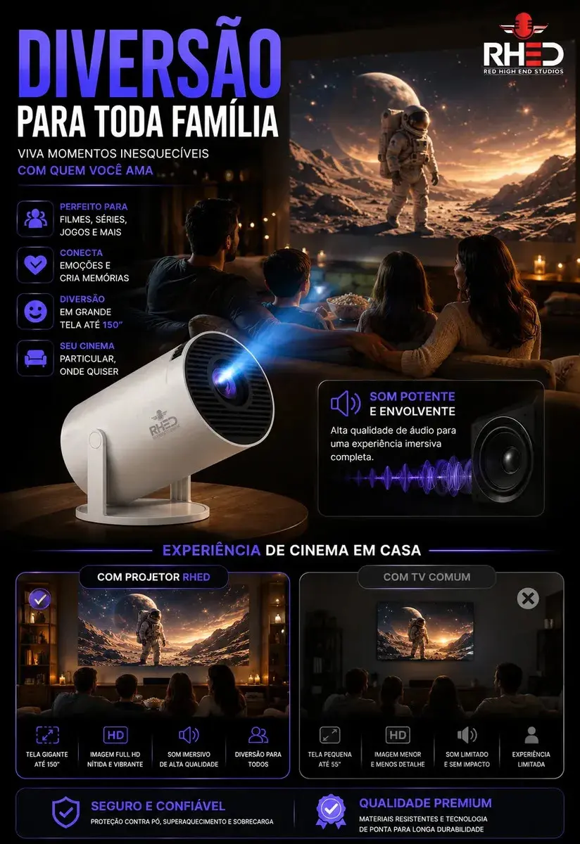 Projetor Smart Portátil Full Hd 4k Android 11 Wi-fi Bluetooth Mini Projetor Home Theater Cinema Em Casa Imagem Nítida Som Potente Compatível Com Diversos Dispositivos Branco 127/220 thumbnail 3