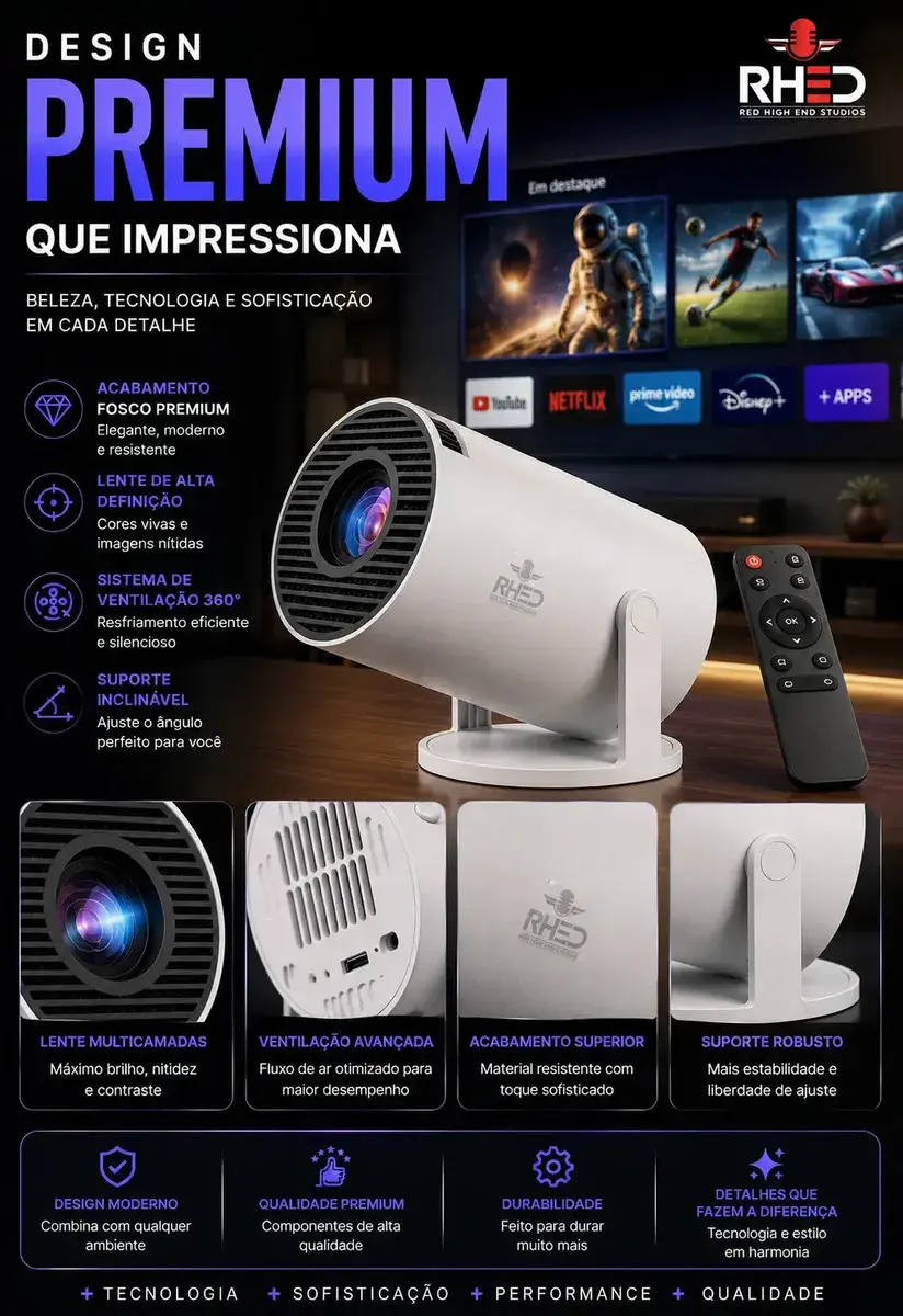 Projetor Smart Portátil Full Hd 4k Android 11 Wi-fi Bluetooth Mini Projetor Home Theater Cinema Em Casa Imagem Nítida Som Potente Compatível Com Diversos Dispositivos Branco 127/220 thumbnail 4