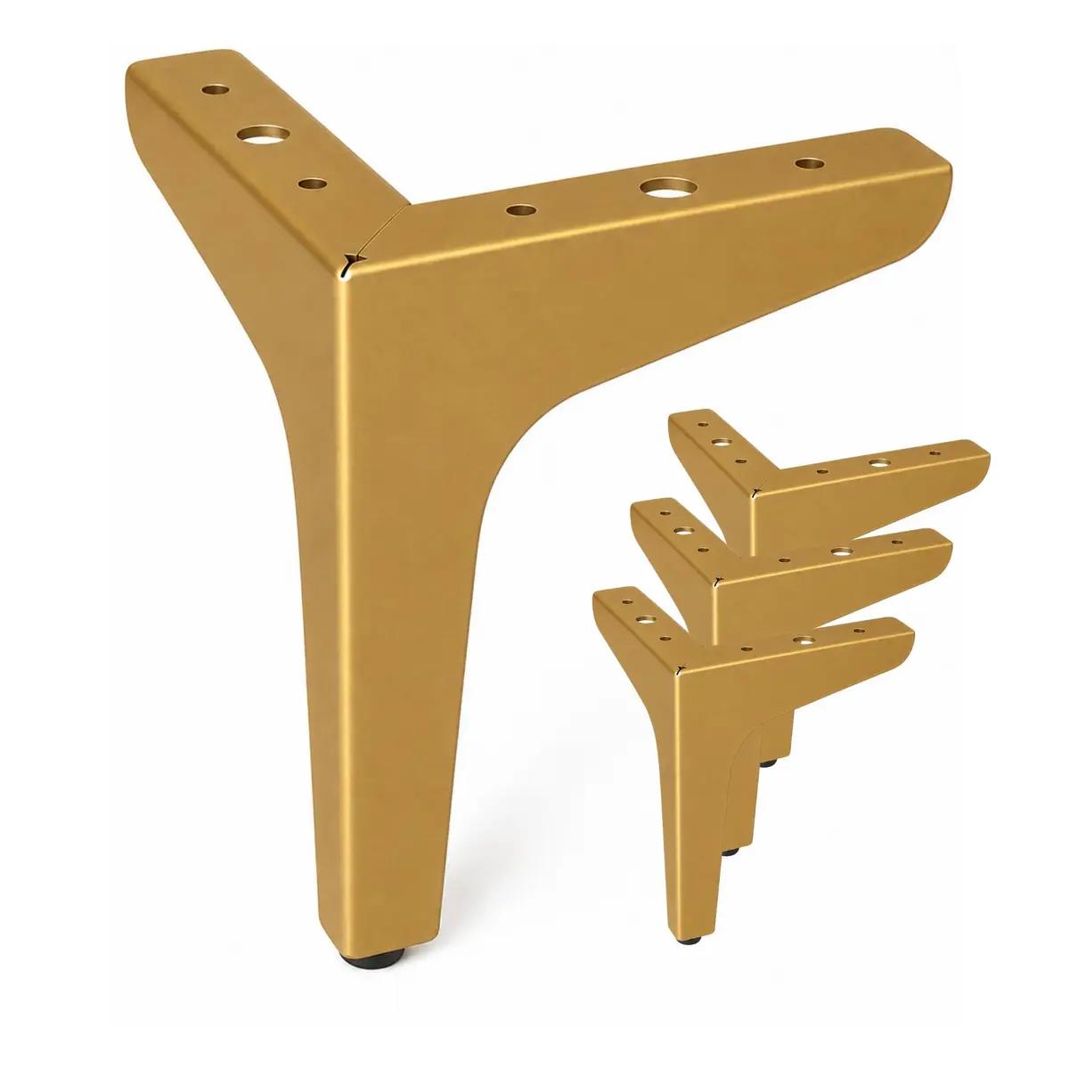 Pé de Ferro Triangular, Kit com 4 Pés para Móveis, Cama, Sofás Suporta 200kg Acabamento Anti-Ferrugem - LH Móveis (Dourado) - 1