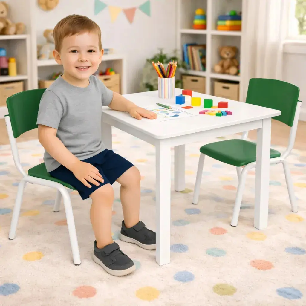 Jogo Mesa Infantil EcomHome Verde-musgo com 2 Cadeiras Ergônomicas e Resistentes
