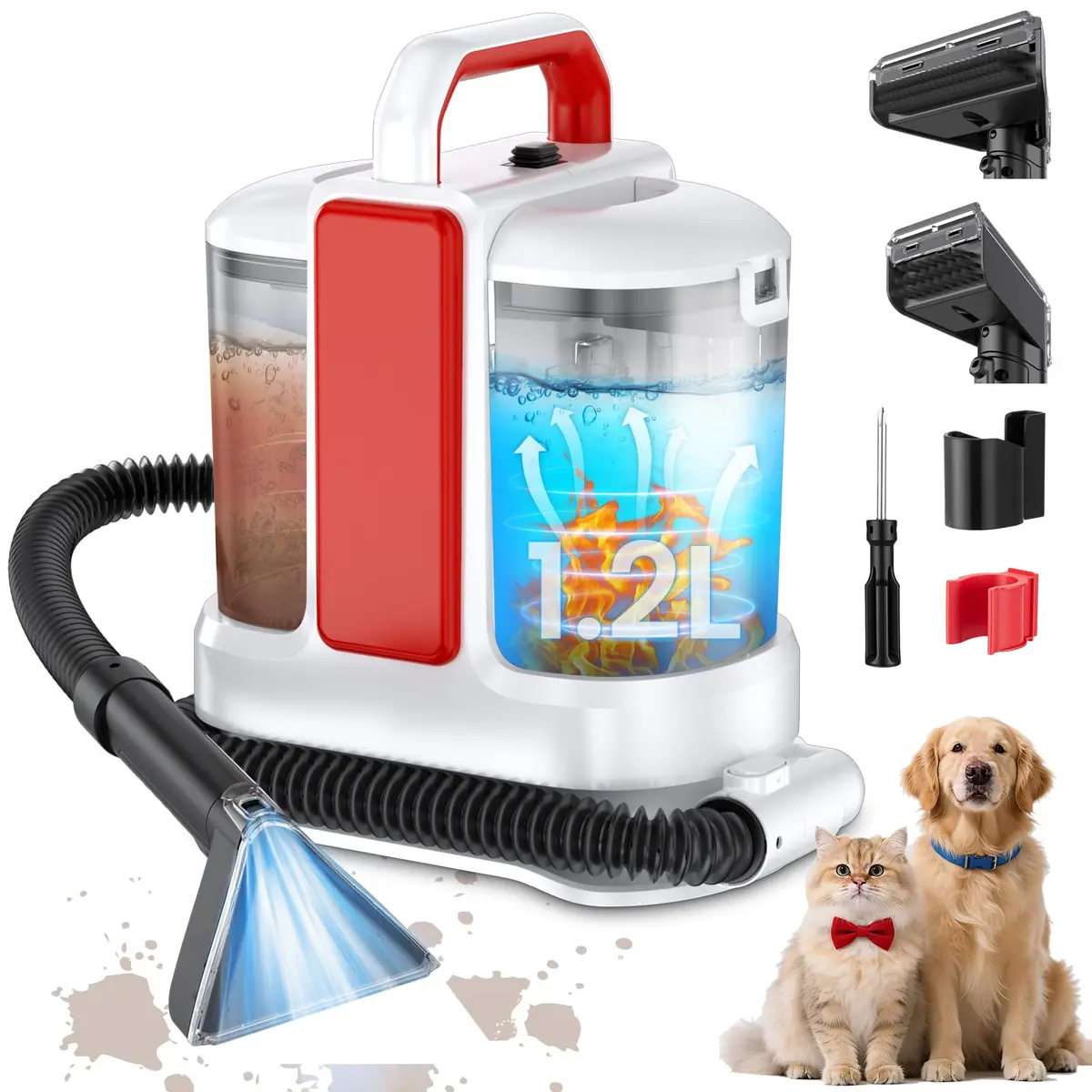 Máquina Limpadora Extratora Portátil, 1600W Extratora e Higienizadora | Mangueira Extensível 1,35m e Cabo 4m, IPX4 para Limpeza de Sofá, Colchão, Carpete, Interior Automotivo e Cortinas