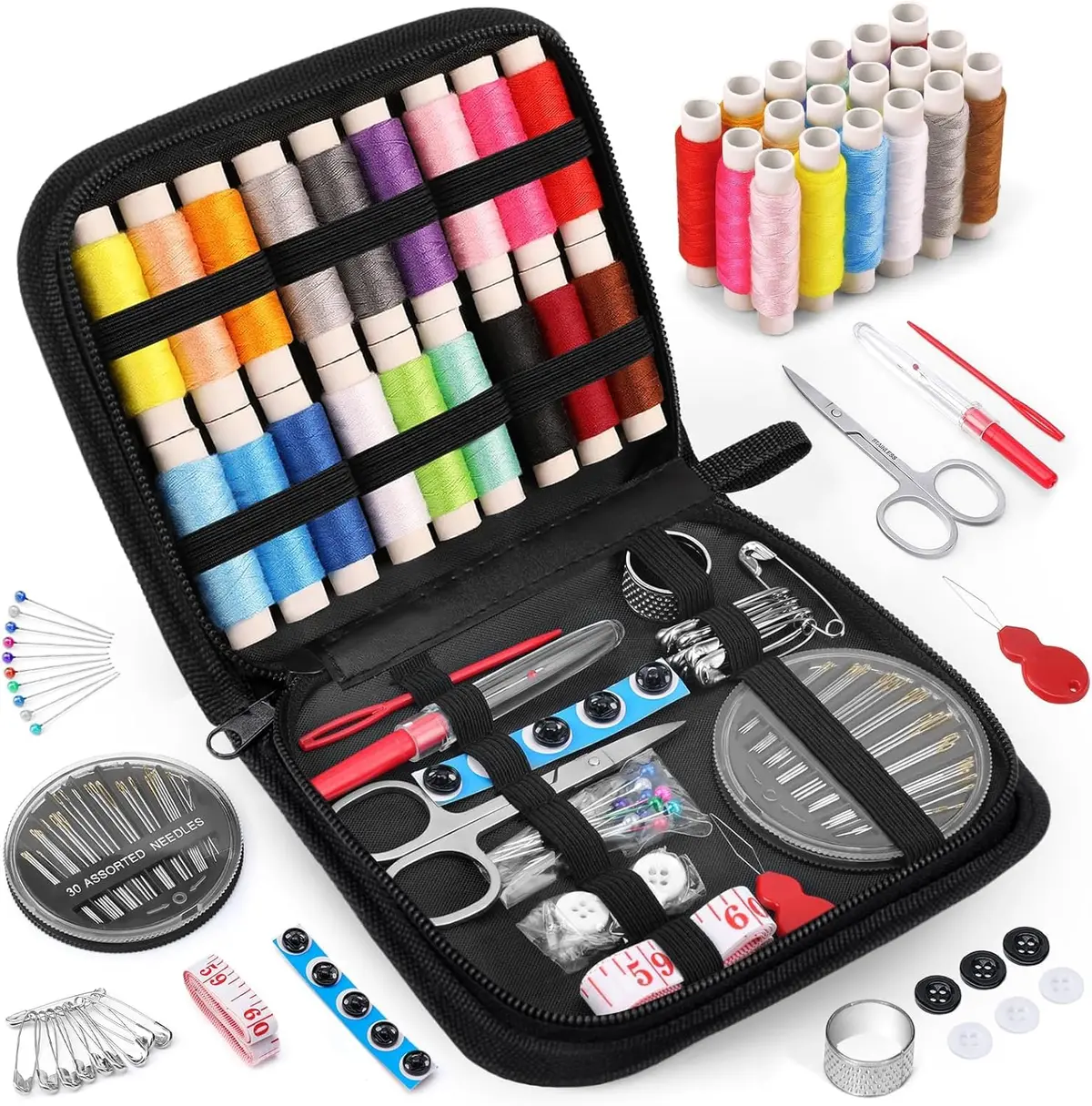 Kit de Costura Completo, Estojo com Linhas Coloridas, Tesoura, Agulhas e Acessórios para Costura Manual e Máquina (86) - 1