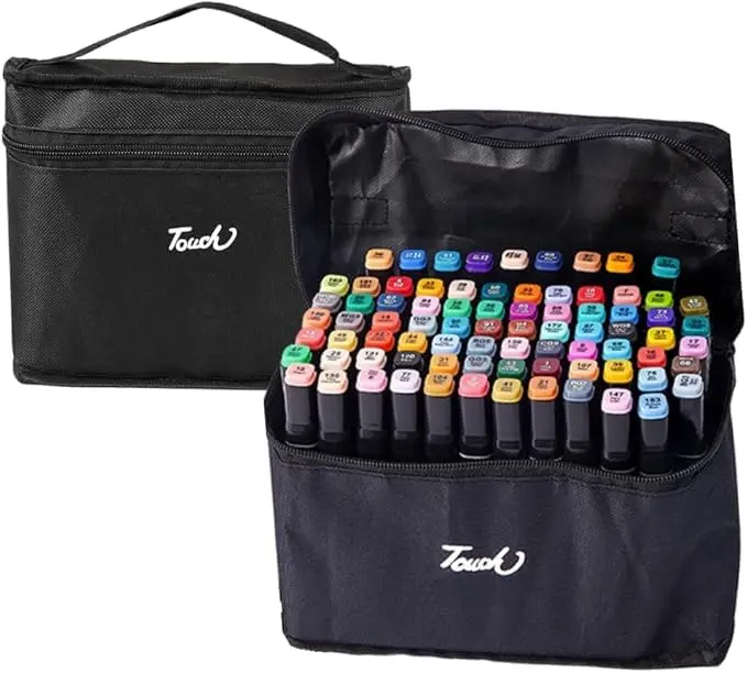 Kit Marcadores Canetinha Ponta Dupla Touch Sweet + Estojo | Canetas Coloridas à Base de Álcool | Ponta Fina e Grossa | Ideal para Desenho, Arquitetura, Moda, Mangas e Ilustrações