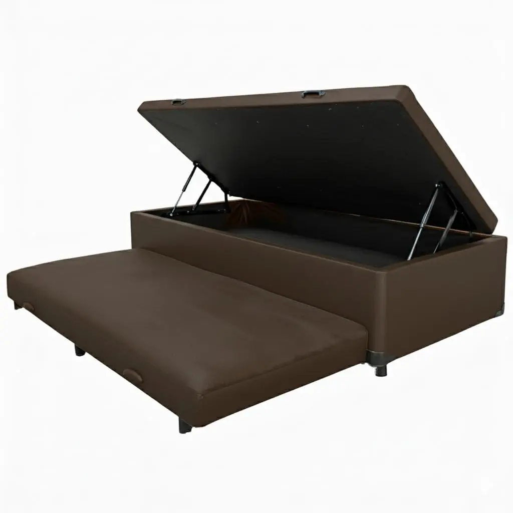 Cama Box Baú Solteiro com Auxiliar Conjugada | Blindada | Pistão a Gás | Suporta Até 200kg | 188x88x42 | (CORINO MARROM)
