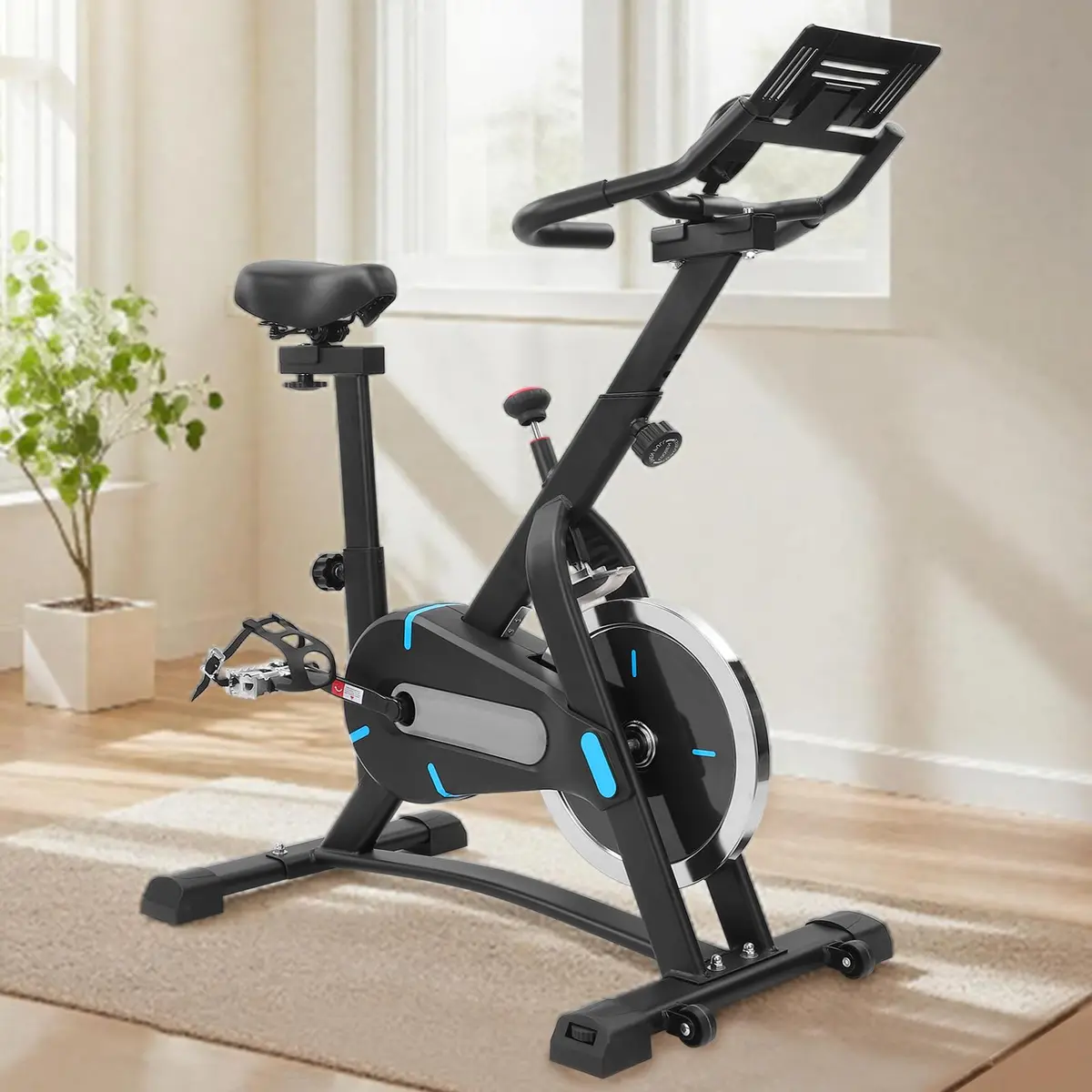Bicicleta Ergométrica Spinning para Casa, Silenciosa, Roda de Inércia de 5kg, Ajuste de Resistência, Monitor Digital, Suporte para Celular, até 120kg