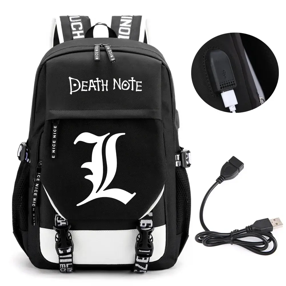 Anime death note mochila escola livro sacos de viagem porta usb saco portátil menino meninas presente - 1