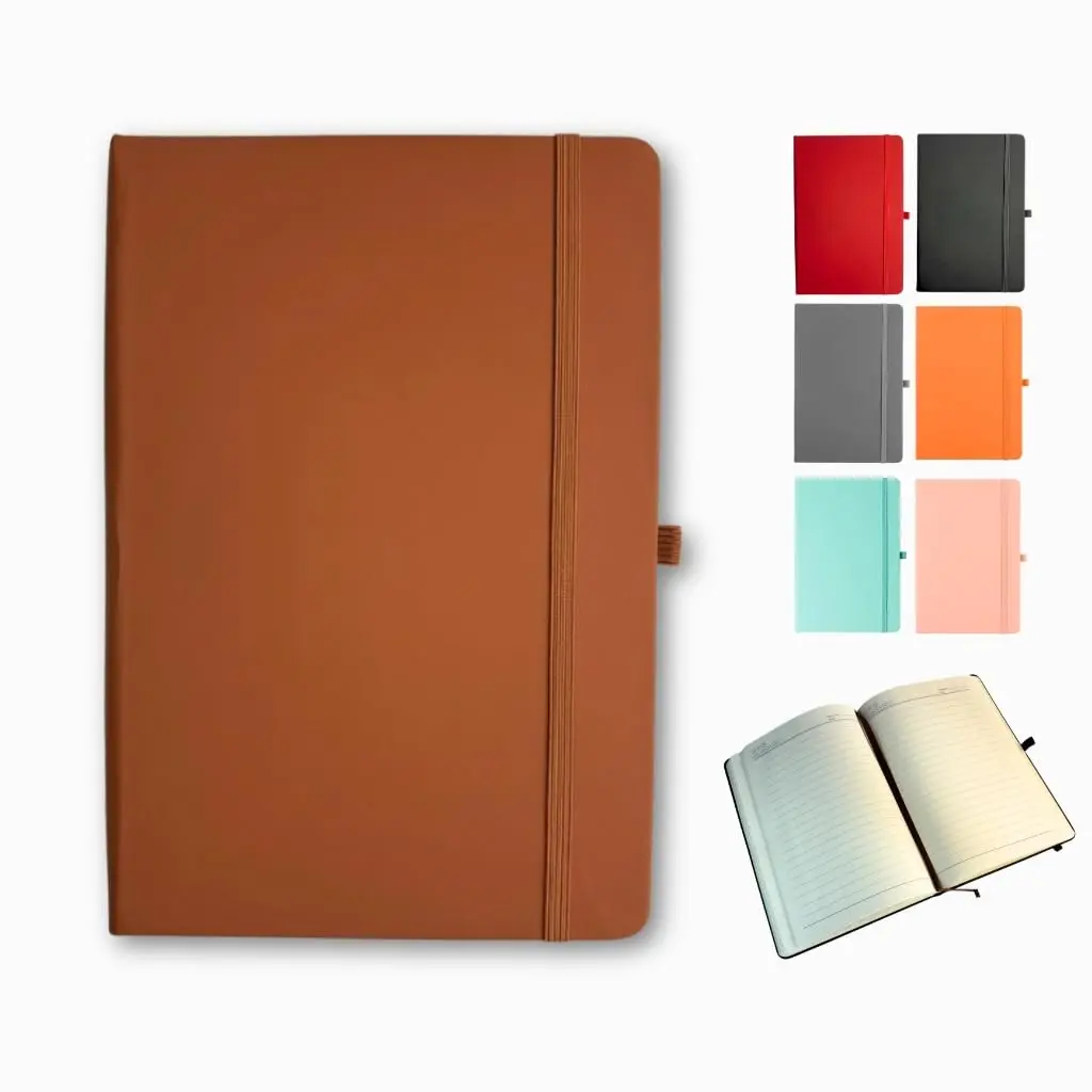Caderno A5 Com Pauta 80 Folhas 80g Caderneta 14x21 com Suporte Para Caneta Capa Dura Emborrachada Cor Terracota - 1 Unidade - 1