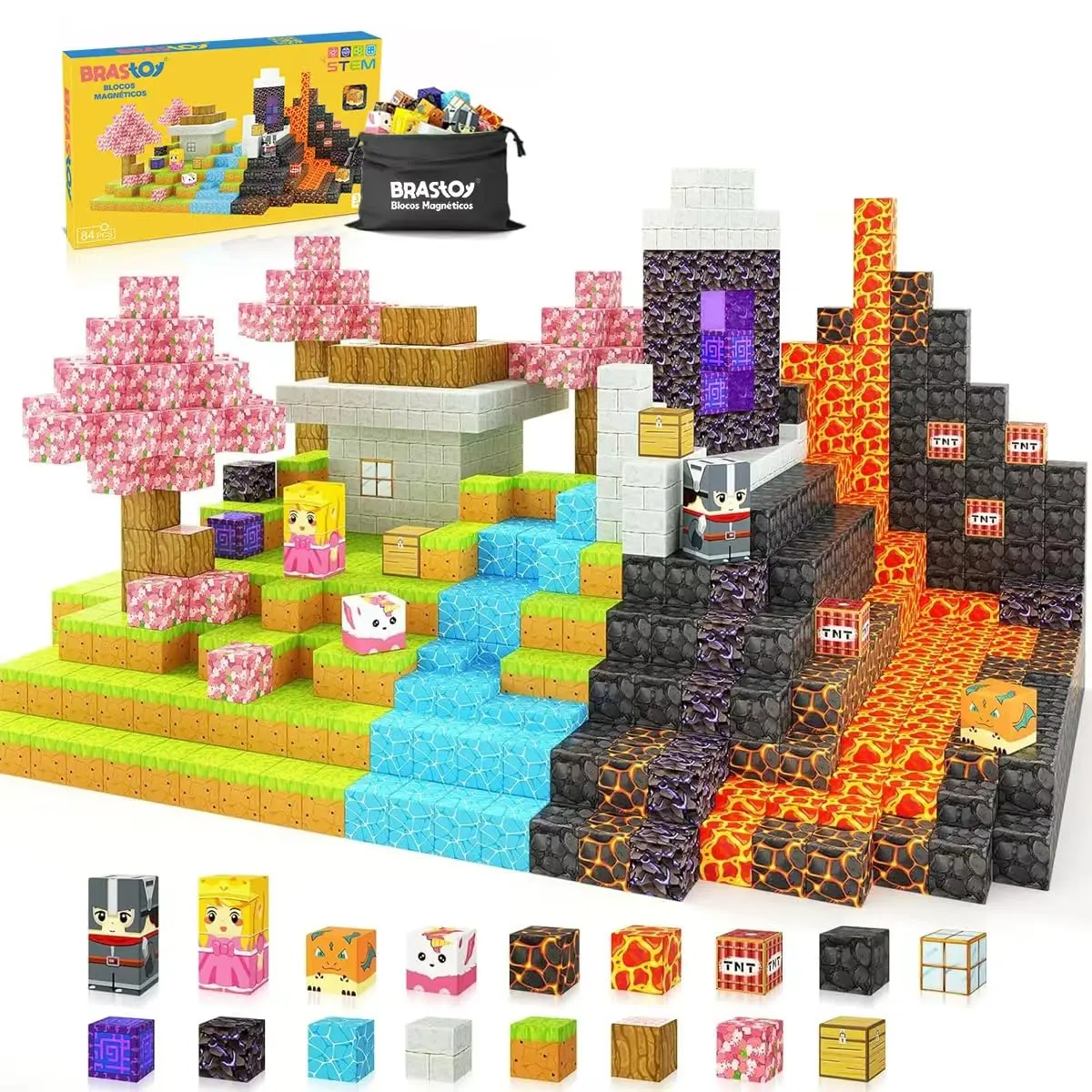 Blocos de Montar Magnéticos 84 Peças Infantil – Tema Princesa, Construção 3D Educativa, Cubos Magnéticos STEM Montessori, Brinquedo Criativo para Crianças - 1