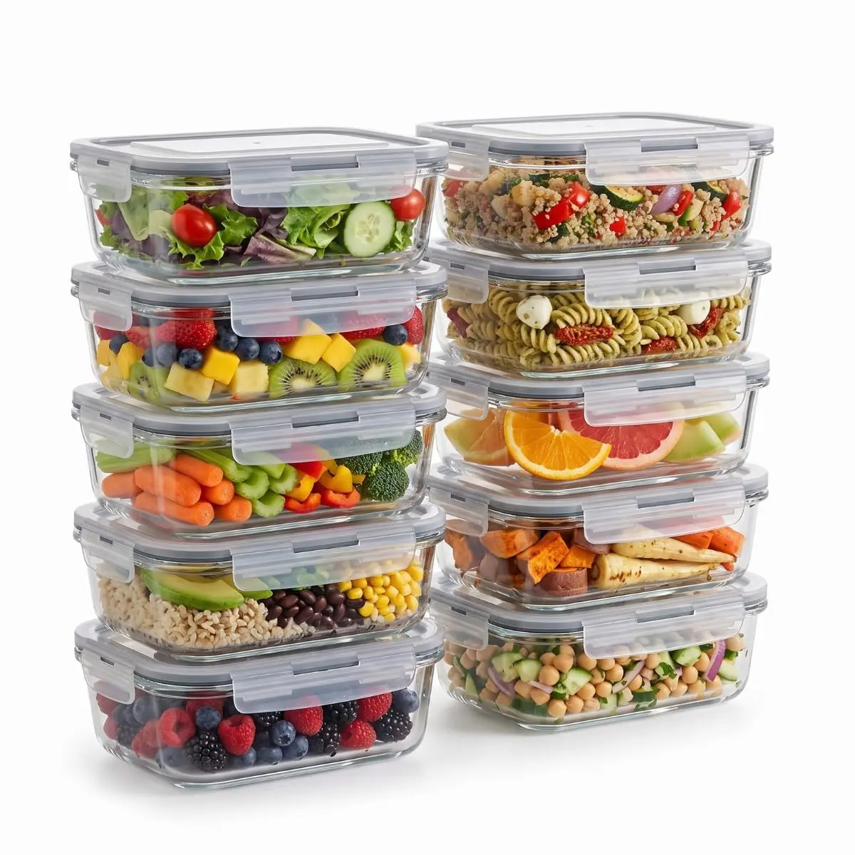 Kit 10 Potes de Vidro Herméticos 640ml com 4 Travas Ideal para Marmitas e Conservação de Alimentos, Vedação Total, Refratário para Forno e Freezer Fit