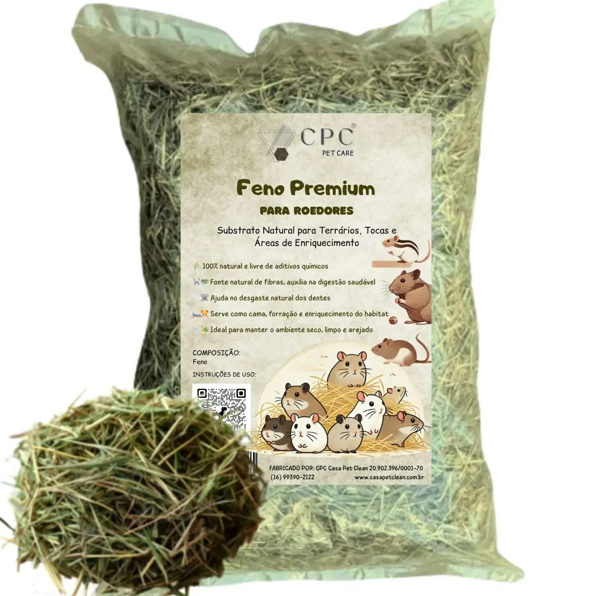 Feno Premium Para Terrario e Roedores CPC Pet Care (1 Kg)