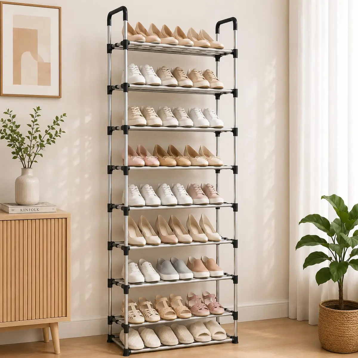 Sapateira Vertical 9 Prateleiras para 27 Pares em Alumínio Preta | Organizador de Calçados Compacto | Para Closet, Quarto e Entrada | Fácil de Montar | Prático para Manter Tudo Organizado - 1