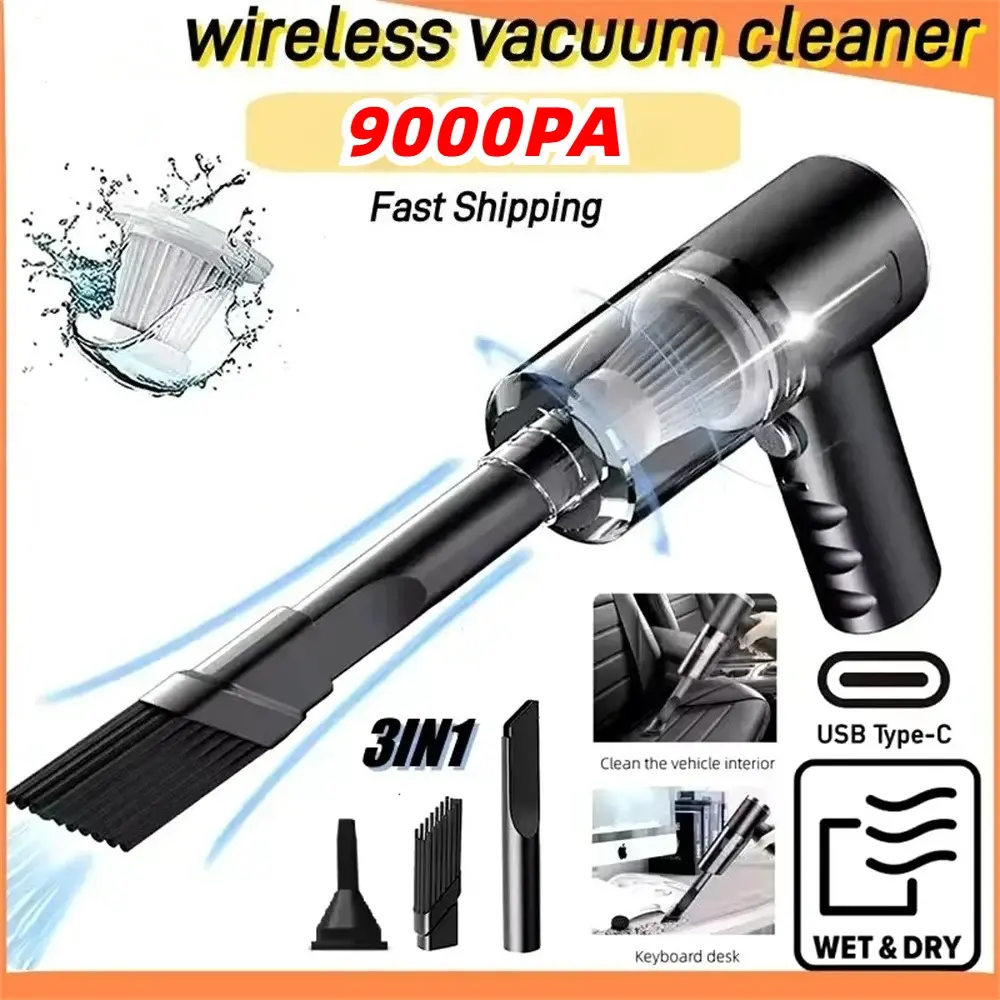 Aspirador portátil mini de 9000 Pa, multifuncional, para veículos, com carregamento USB, bateria de 1200 mAh, potente e de fácil manuseio, ideal para a limpeza diária da casa e do carro.
