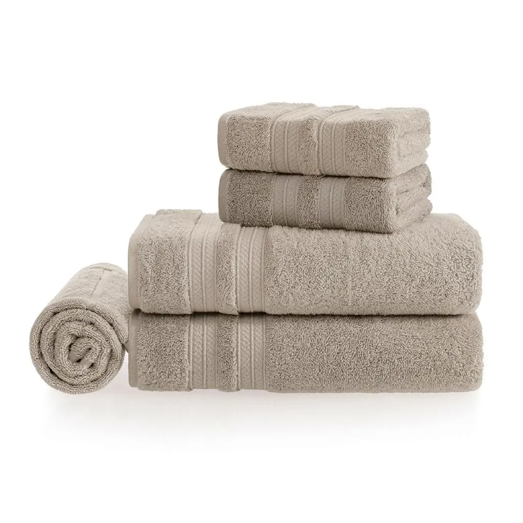 Jogo de Toalhas de Banho Gigante 100% Algodão Macia Alta Absorção Karsten Unika, Banhão 500g/m² - 5 Peças (Bege)