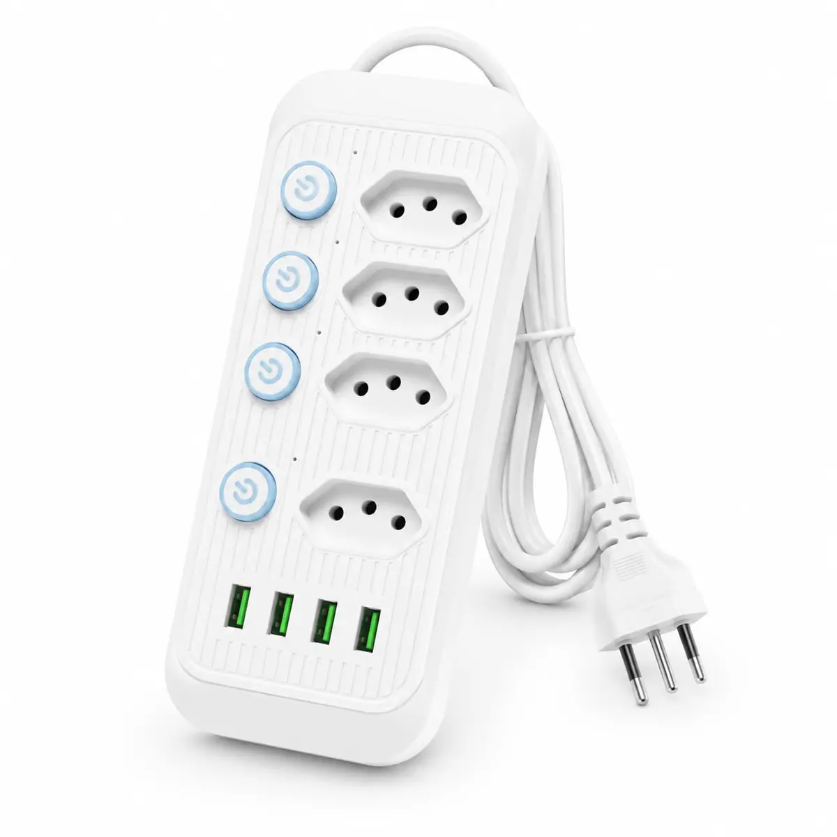 Régua Extensão Elétrica USB 4 Tomadas + 4 Portas USB 10A com Botão Liga/Desliga Cabo Longo e Resistente
