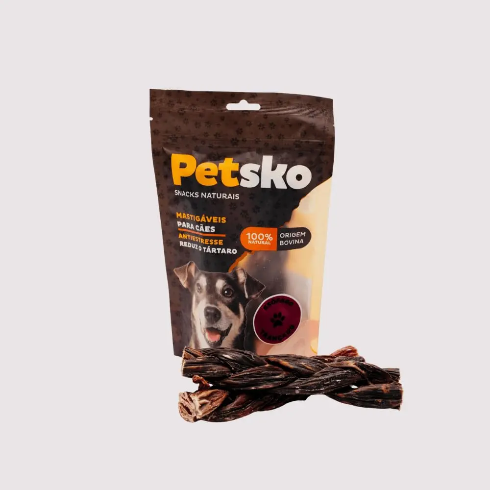 Petisco Esôfago Trançado 100% Natural, Antiestresse, Sem Conservantes PETSKO - 2 Unidades