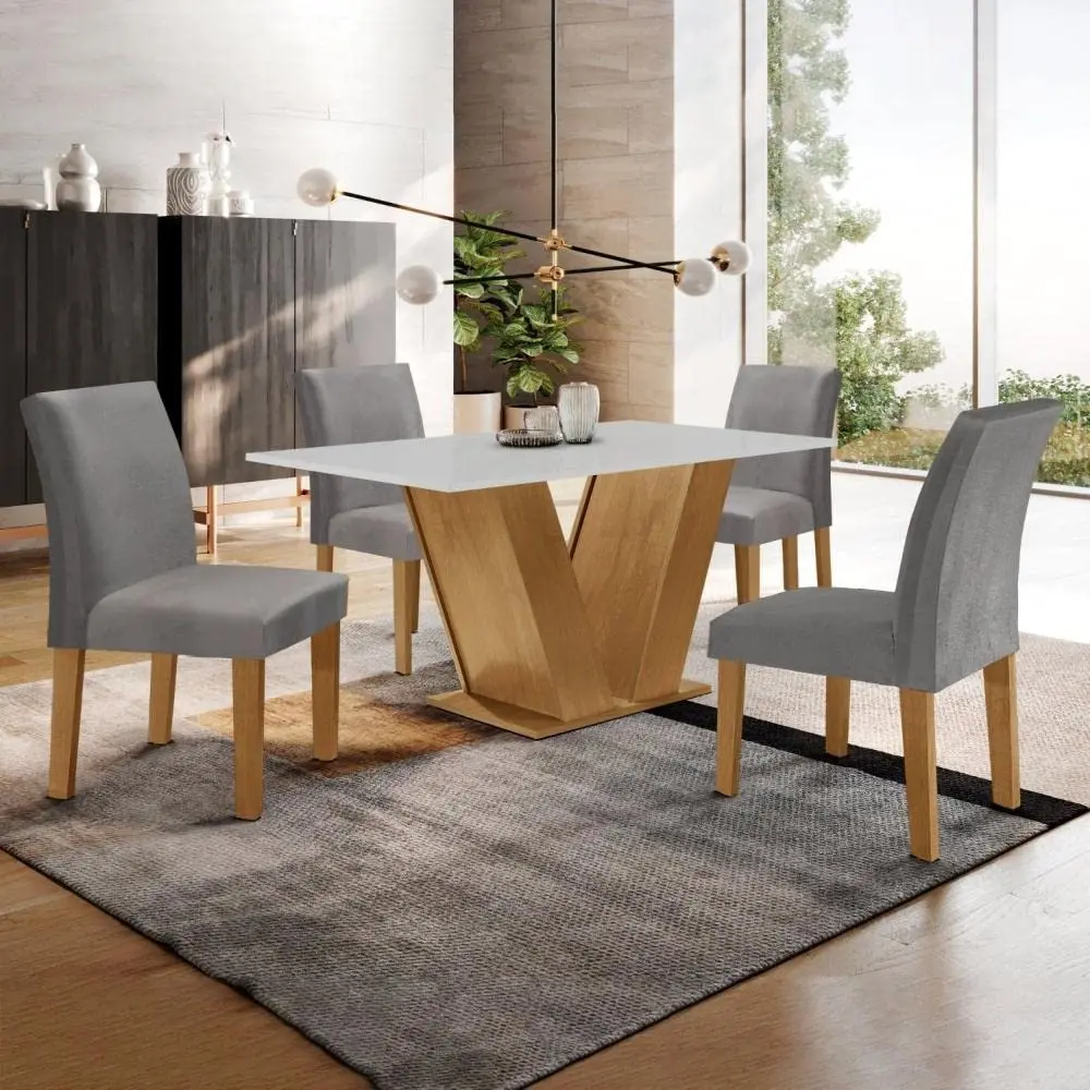 Conjunto Sala de Jantar Mesa 120x80cm Tampo Mdf com 4 Cadeiras Espanha Yescasa Ypê/grafite