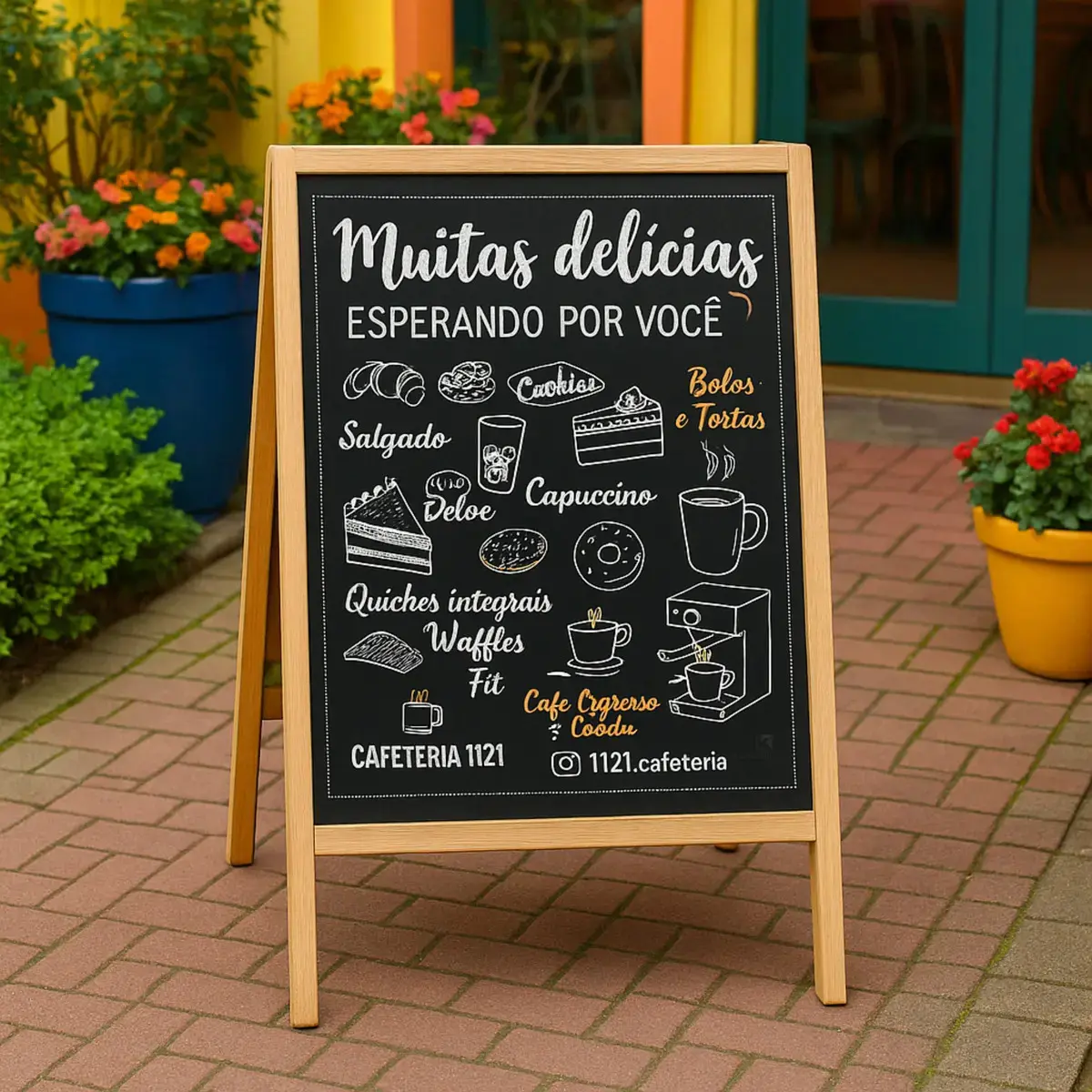 Lousa Cavalete Quadro Negro Gourmet 72,5cm Café Festa Evento Marrom-claro thumbnail 2