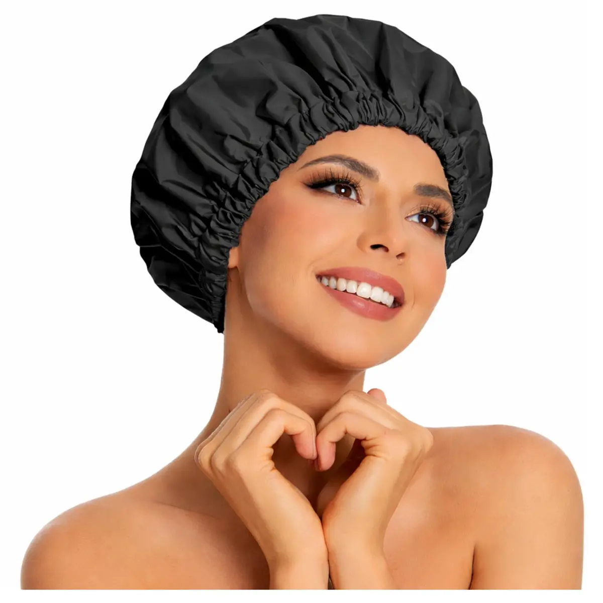 Touca de Banho Impermeável Reutilizável Unissex Extra Grande Preta com Elástico Ajustável — Proteção Total do Cabelo, Anti-Umidade, Dobrável, Lavável, Ideal para Banho, Spa, Maquiagem e Rotina - 1