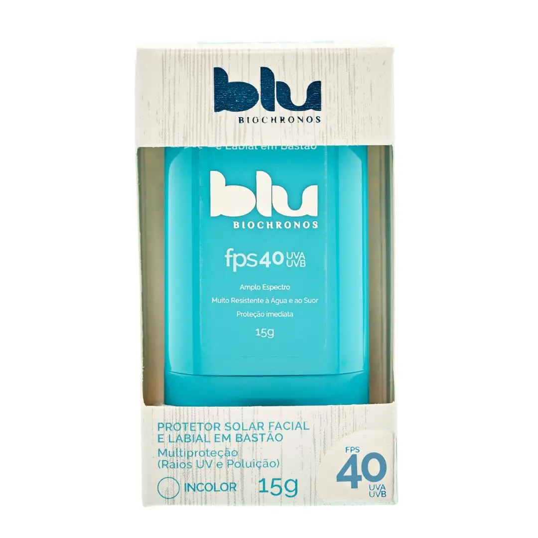 Protetor Solar Facial e Labial em Bastão Blu Biochronos 15g