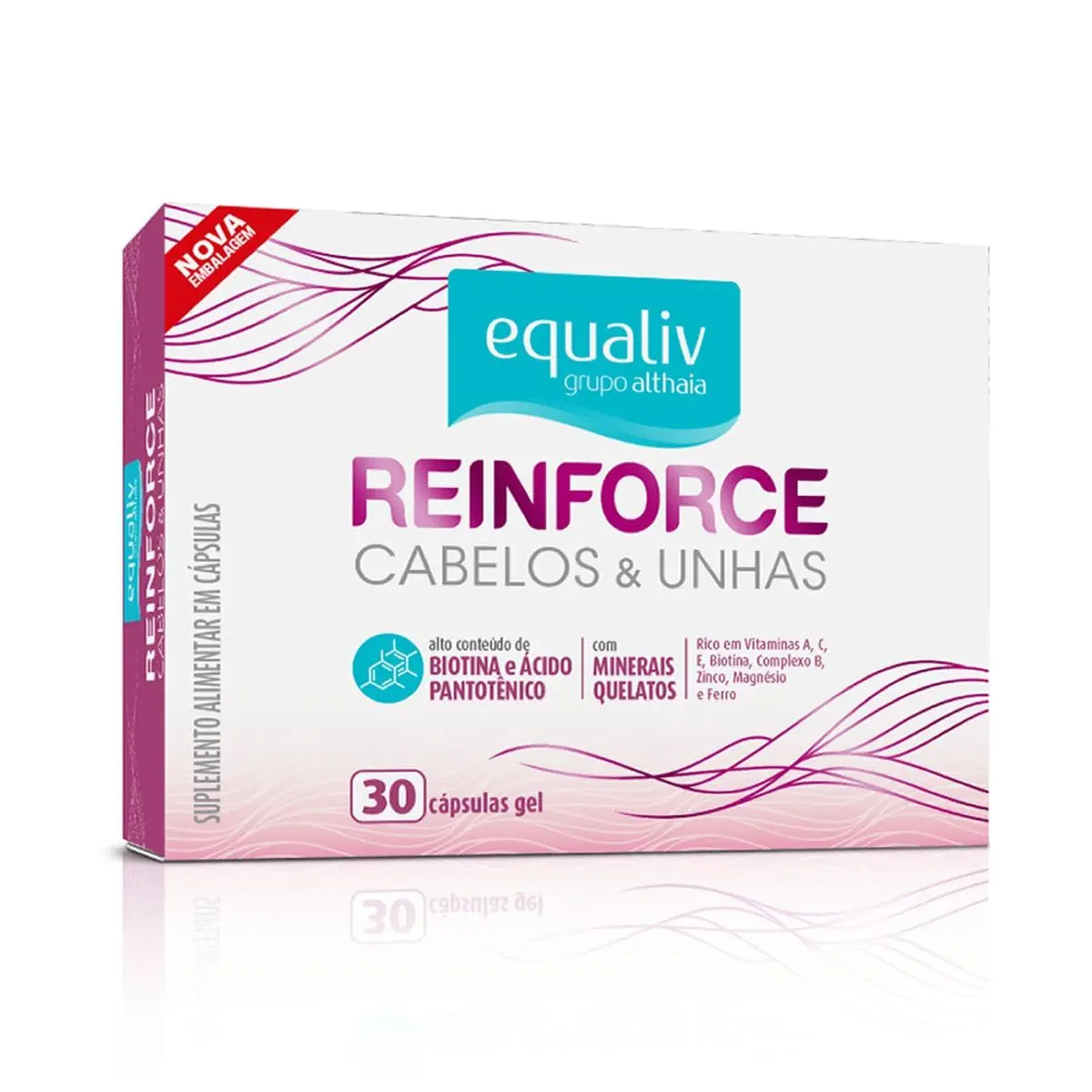 Equaliv Reinforce 30 Cápsulas – Biotina, Ácido Pantotênico e Minerais Quelatos para Fortalecimento de Cabelos e Unhas Saudáveis – Uso Adulto Diário