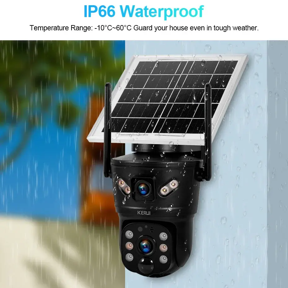 Kerui 6mp wifi 4g câmera solar lente dupla câmera ip ao ar livre à prova dwaterproof água vigilância cctv vídeo de segurança em casa painel solar