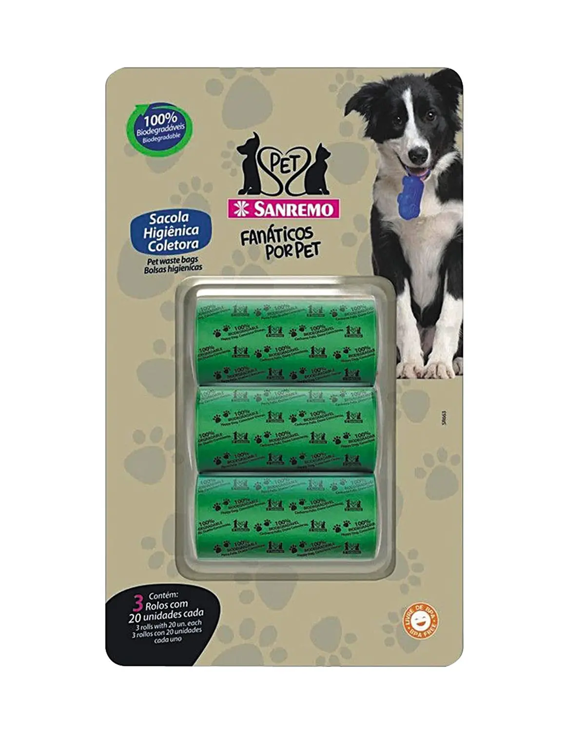 Sanremo - Sacola Higiênica Coletora de 4 Litros para Cães, Conjunto de 3 Unidades, Core Sortida, Linha Pet - 1