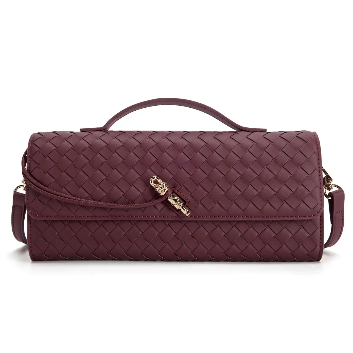 Vipelf Bolsa Feminina de Trança Transversal de Mão Couro PU Vegano | Bolsa de mão 100% artesanal trançada, fecho de metal elegante, acompanha alça longa removível e regulável