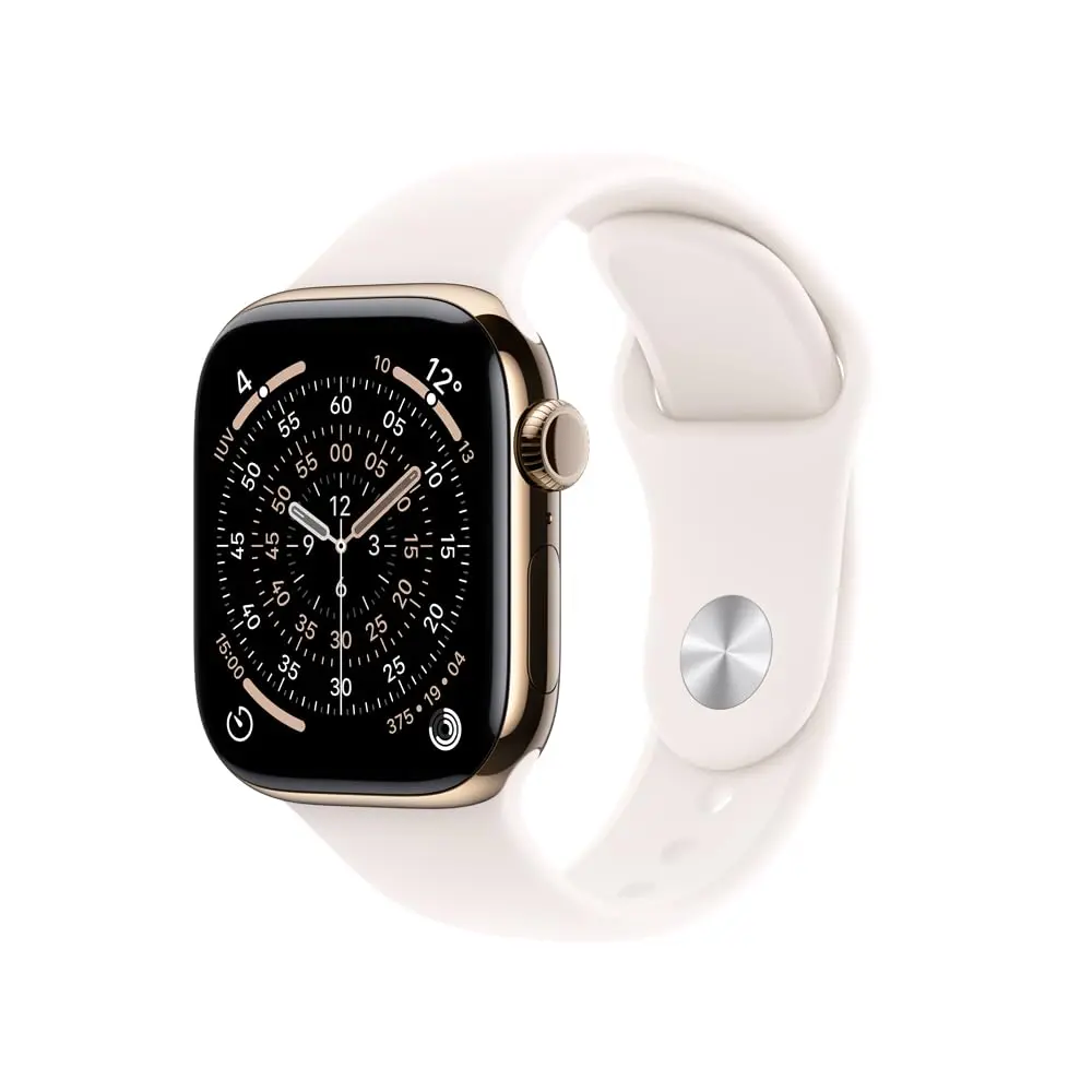 Apple Watch Series 11 GPS + Cellular, Caixa em titânio dourado de 46 mm com Bracelete desportiva rosa leve - P/M