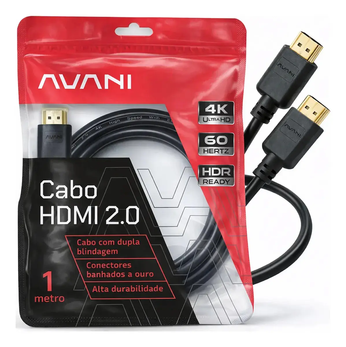Cabo HDMI 1m Reforçado Dupla Blindagem Alta Durabilidade Versão 2.0 4K Ultra HD HDR ARC CEC Ethernet Conector Banhado a Ouro 1 metro - 1